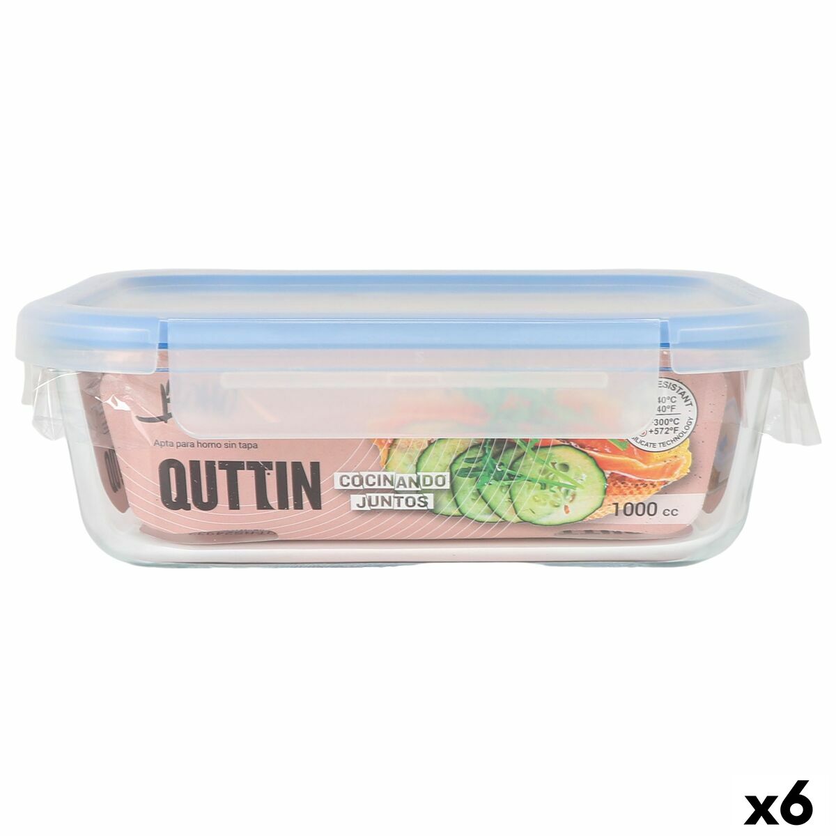 Lancheira Hermética Quttin Boho Transparente Retangular 1 L (6 Unidades)