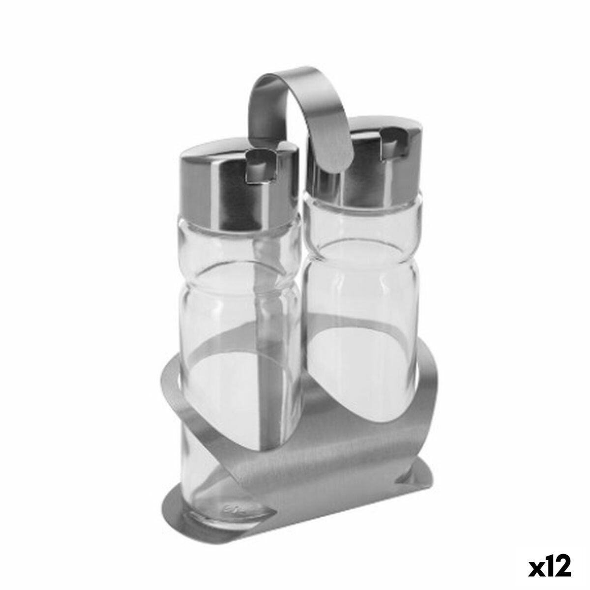 Conjunto para Condimentos Transparente Prateado 12 x 8 x 19 cm (12 Unidades)