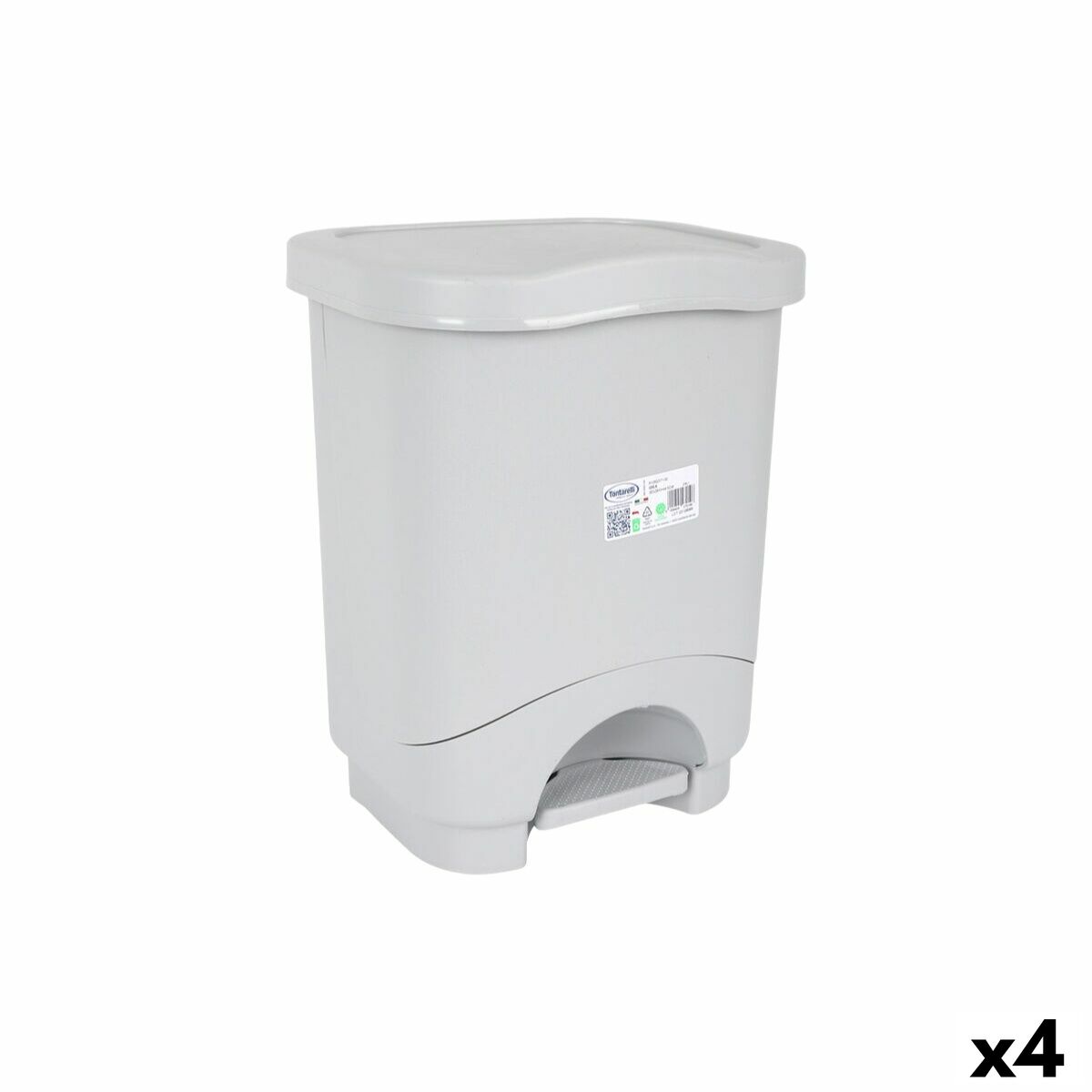 Caixote do Lixo com Pedal Tontarelli Idea Cinzento 24 L (4 Unidades)