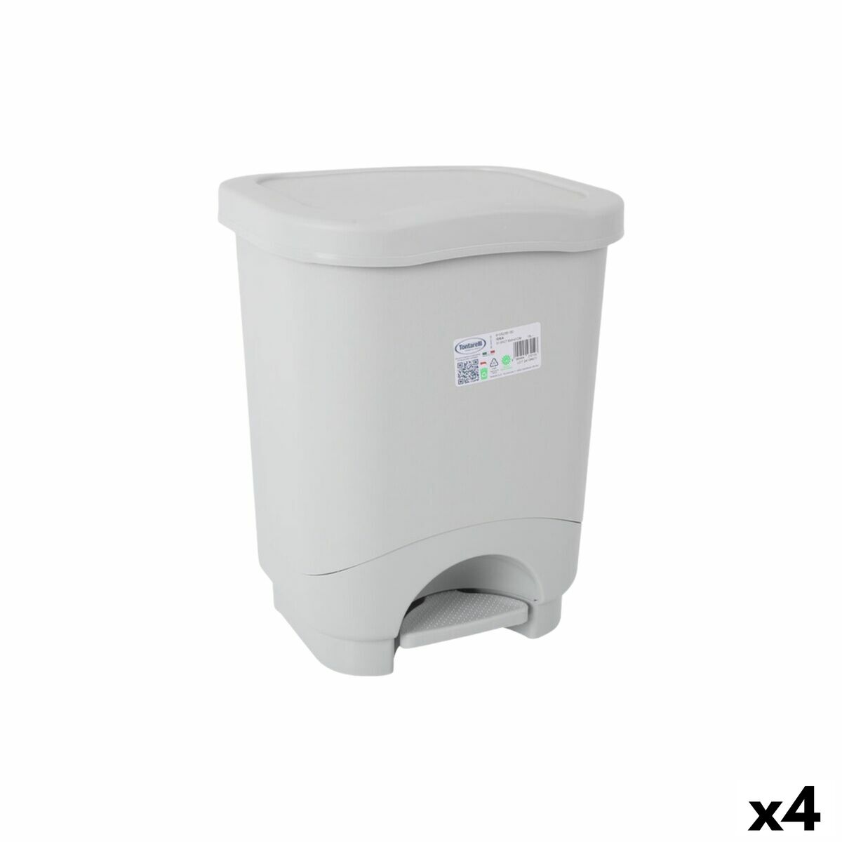 Caixote do Lixo com Pedal Tontarelli Idea Cinzento 18 L (4 Unidades)