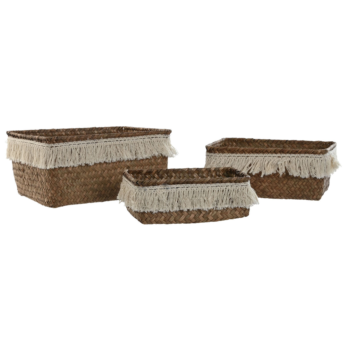 Conjunto de Cestas Home ESPRIT Fibra natural Boho Desgastado 23 x 17 x 10 cm