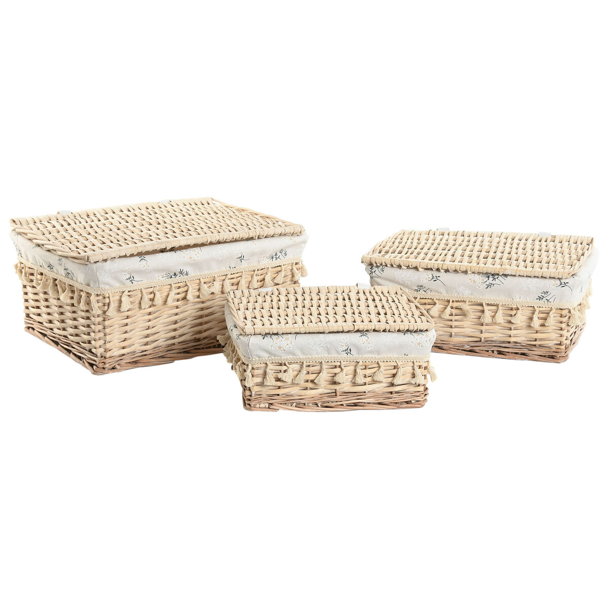 Cesto de Roupa Suja Home ESPRIT Natural vime Shabby Chic 42 x 33 x 20 cm 3 Peças
