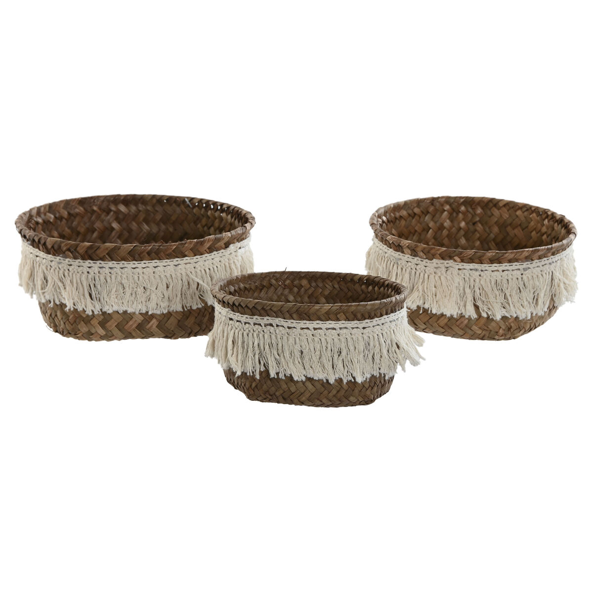 Conjunto de Cestas Home ESPRIT Fibra natural Boho Desgastado 16 x 16 x 6 cm