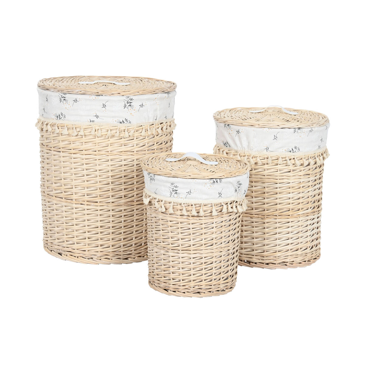 Cesto de Roupa Suja Home ESPRIT Natural vime Shabby Chic 45 x 45 x 55 cm 3 Peças