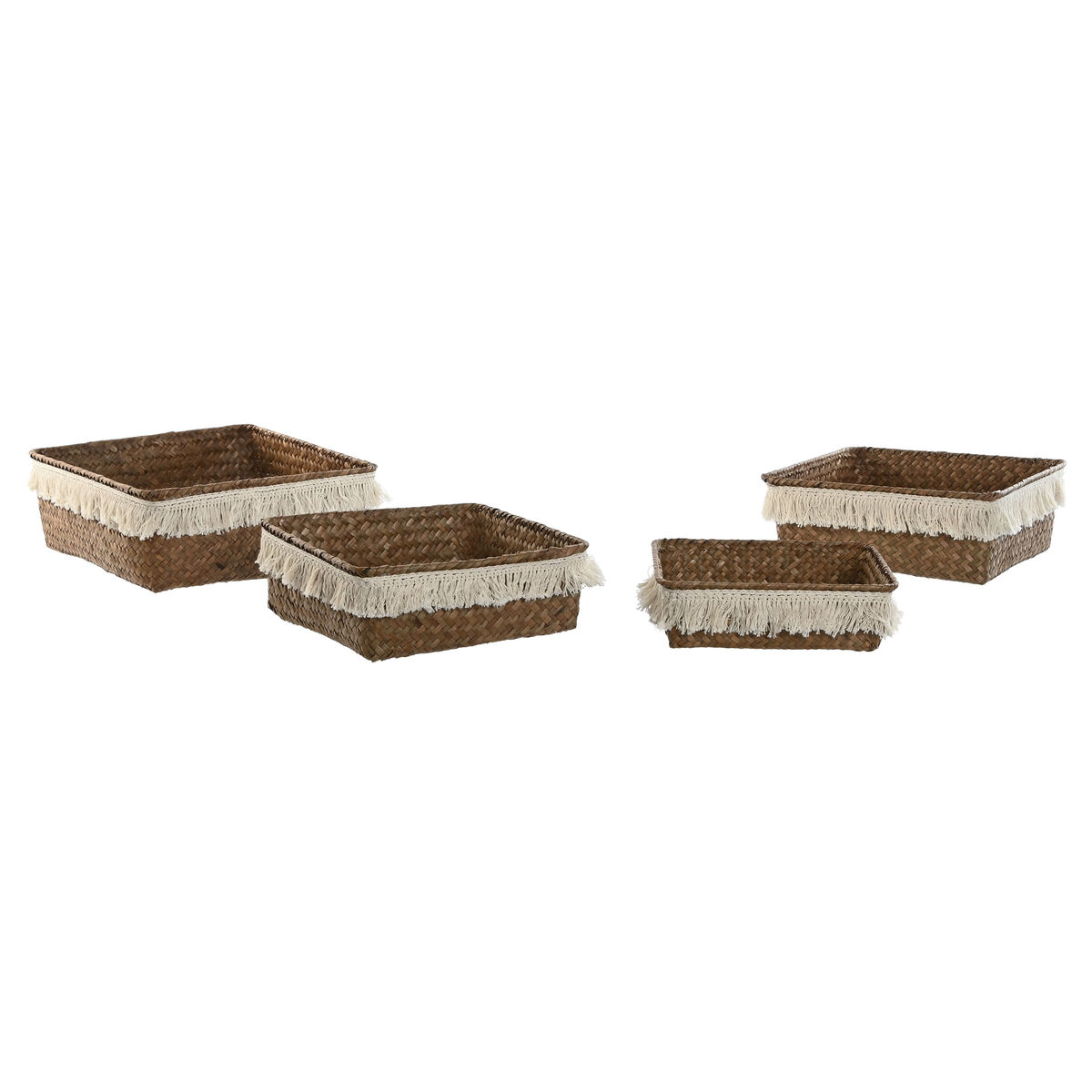 Conjunto de Cestas Home ESPRIT Fibra natural Boho Desgastado 26 x 26 x 10 cm