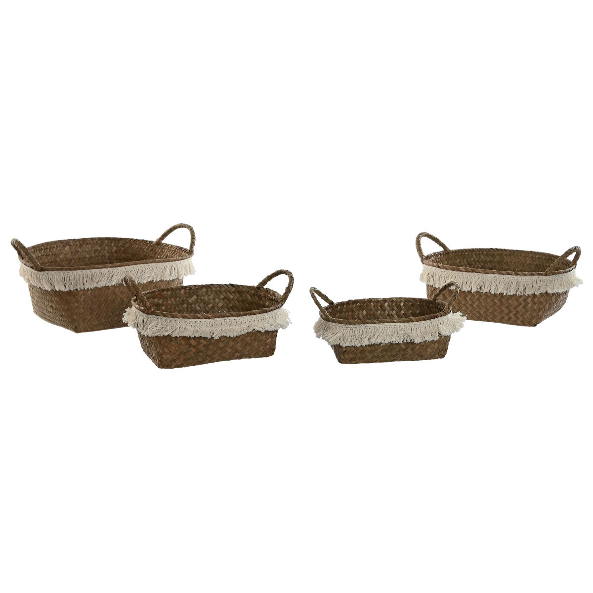Conjunto de Cestas Home ESPRIT Fibra natural Boho Desgastado 33 x 25 x 15 cm