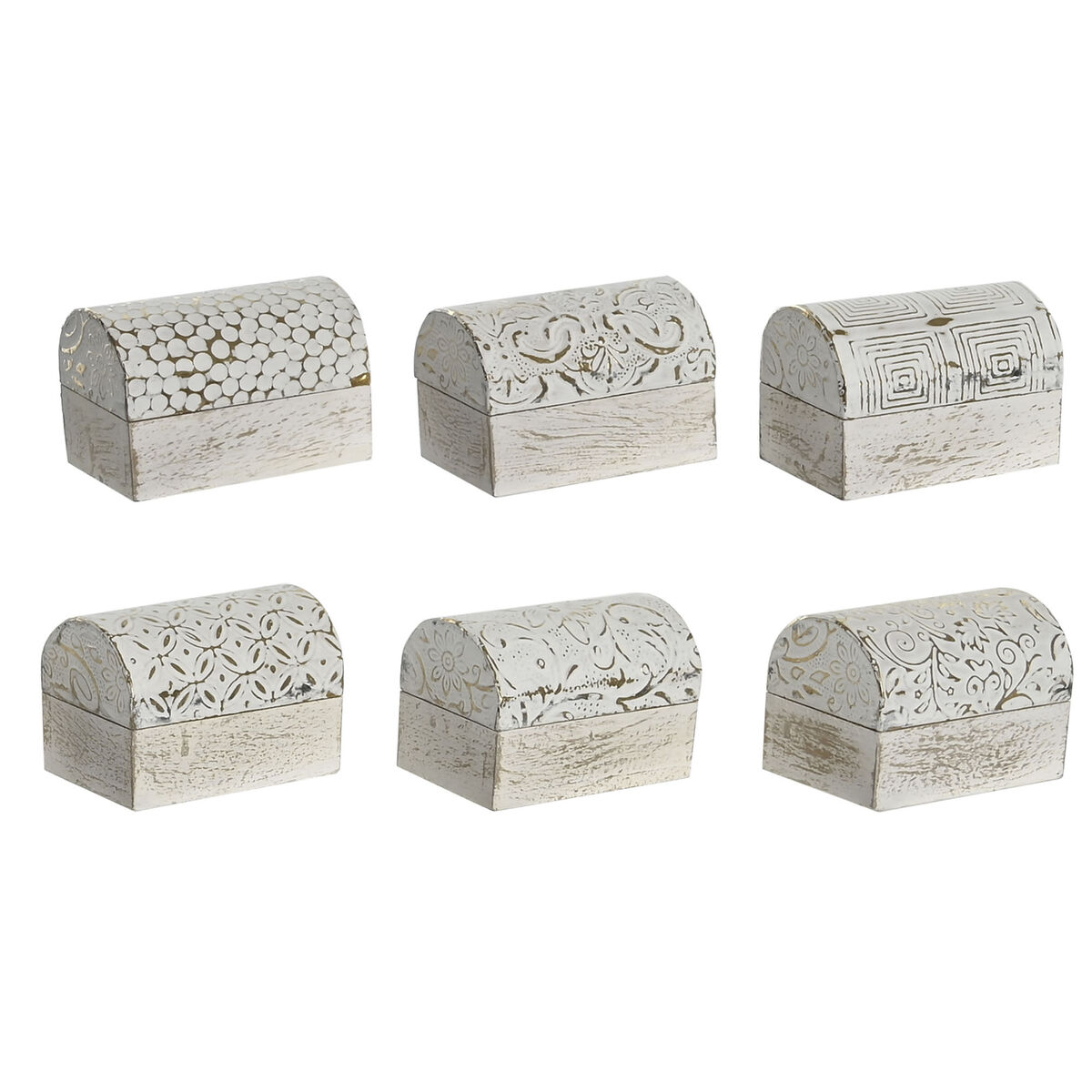 Guarda-Joias DKD Home Decor Branco Dourado Alumínio Madeira de mangueira 7,5 x 5,3 x 5,3 cm (6 Unidades)