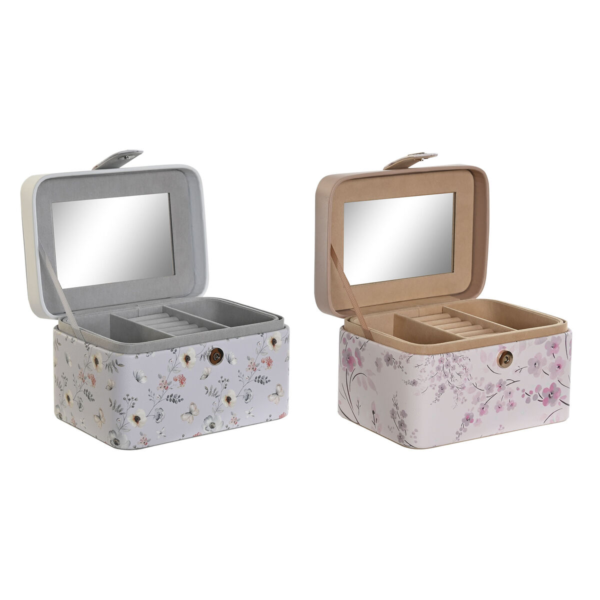 Guarda-Joias DKD Home Decor Azul Cinzento Camel Rosa Claro Poliuretano Espelho 17 x 12 x 10 cm (2 Unidades)