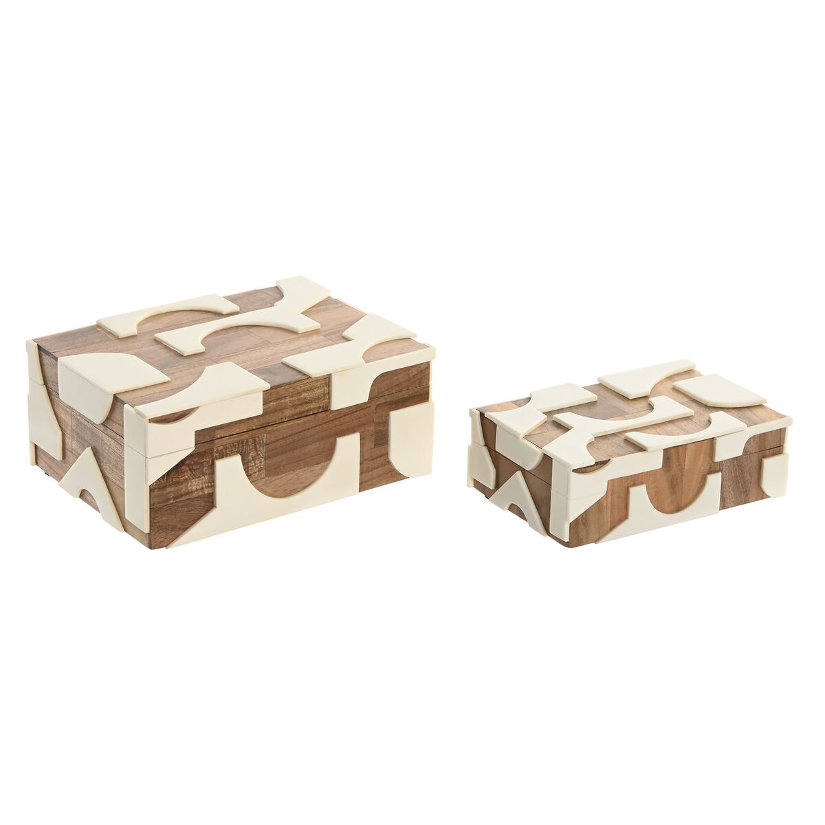 Guarda-Joias Home ESPRIT Preto Natural Resina Acácia 18 x 13 x 7,5 cm (2 Peças)