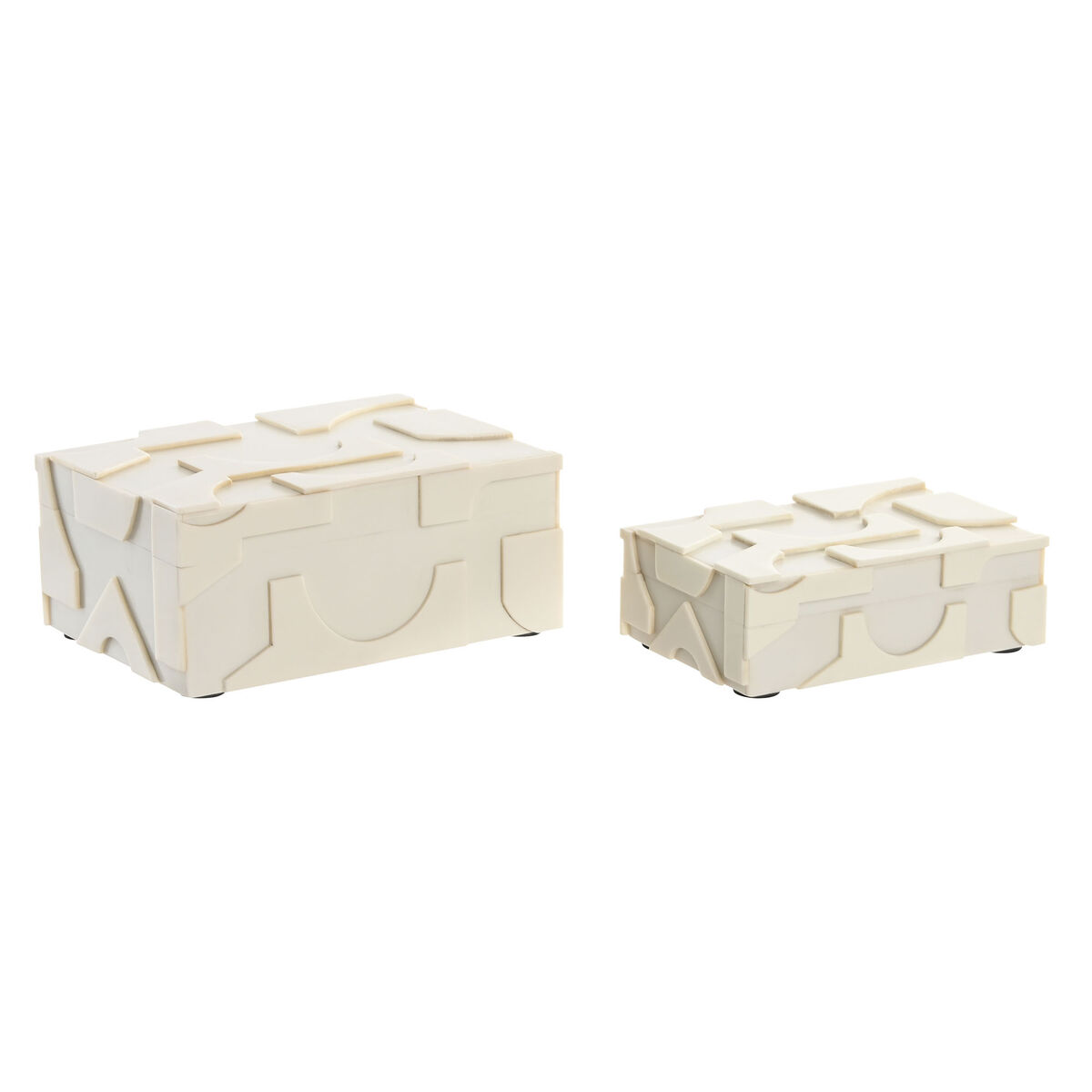 Guarda-Joias Home ESPRIT Branco Resina Osso 18 x 13 x 7,5 cm (2 Peças)