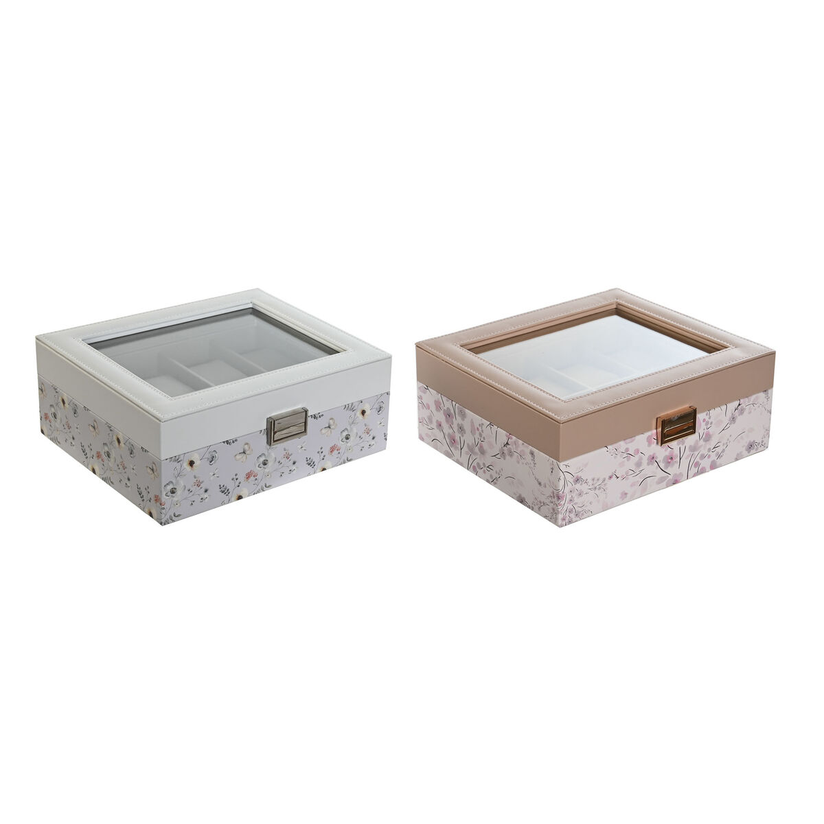 Caixa para relógios DKD Home Decor Azul Rosa Claro Cristal 22,5 x 19,5 x 9,5 cm (2 Unidades)