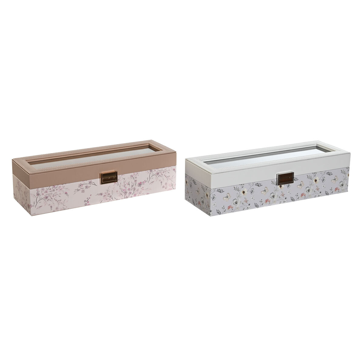 Caixa para relógios DKD Home Decor Azul Rosa Claro Cristal 33 x 11 x 9 cm (2 Unidades)