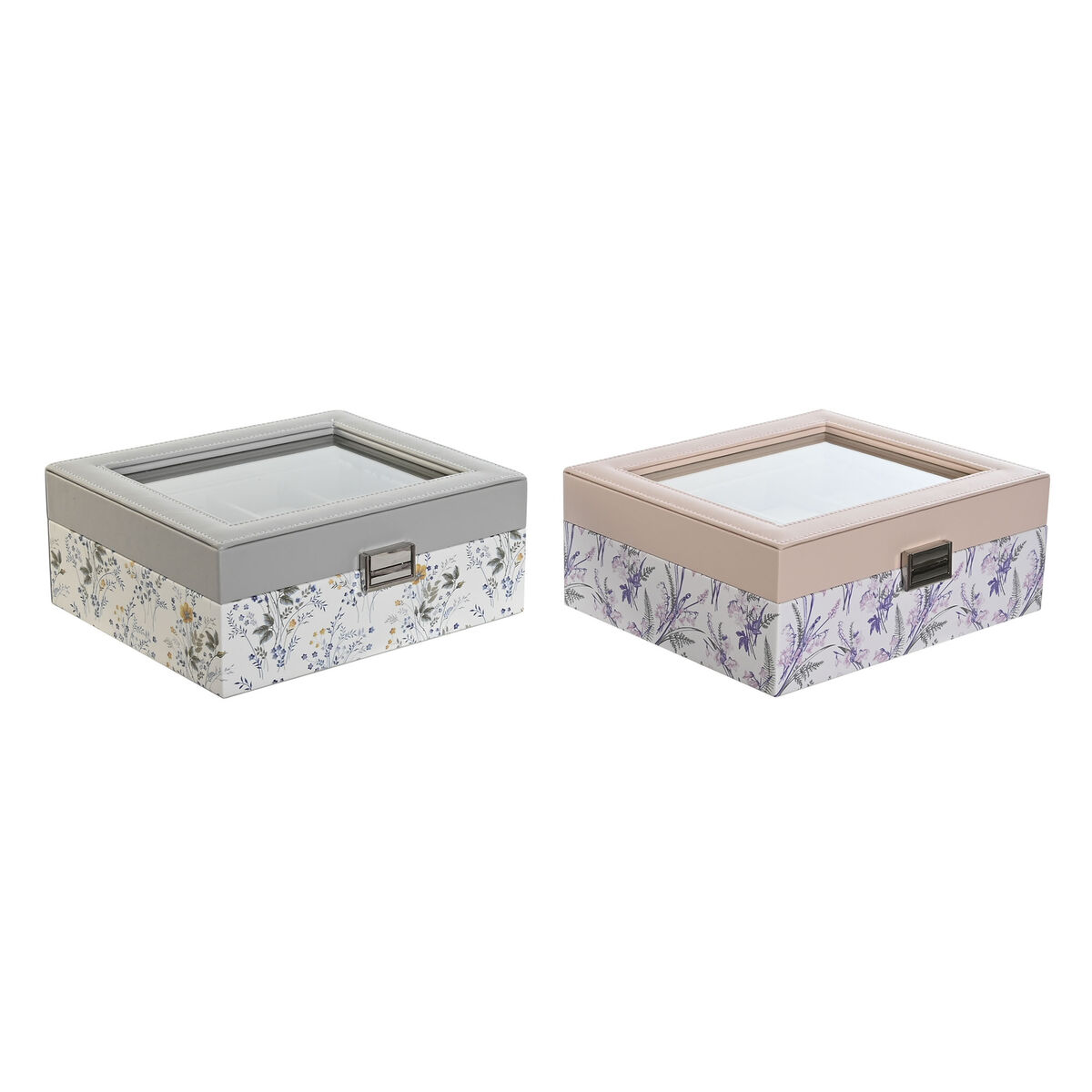 Caixa para relógios DKD Home Decor Branco Cinzento Lilás Rosa Claro PVC Cristal 22,5 x 19,5 x 9,5 cm (2 Unidades)