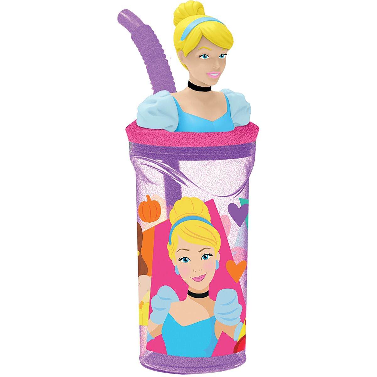 Copo com Palhinha Disney Princess CZ11334 3D Cor de Rosa