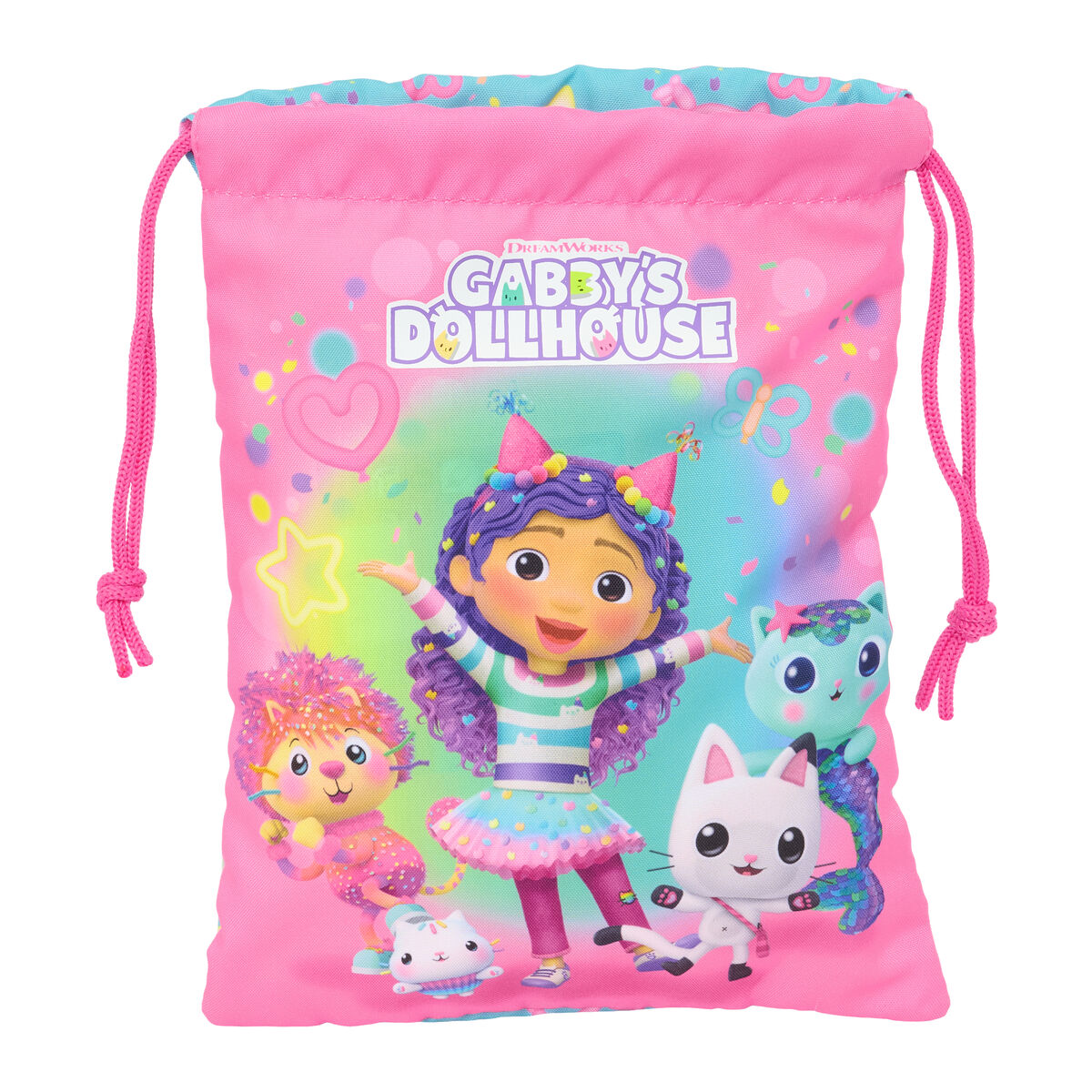Bolsinha de Merenda Gabby's Dollhouse Confetti Cor de Rosa Turquesa