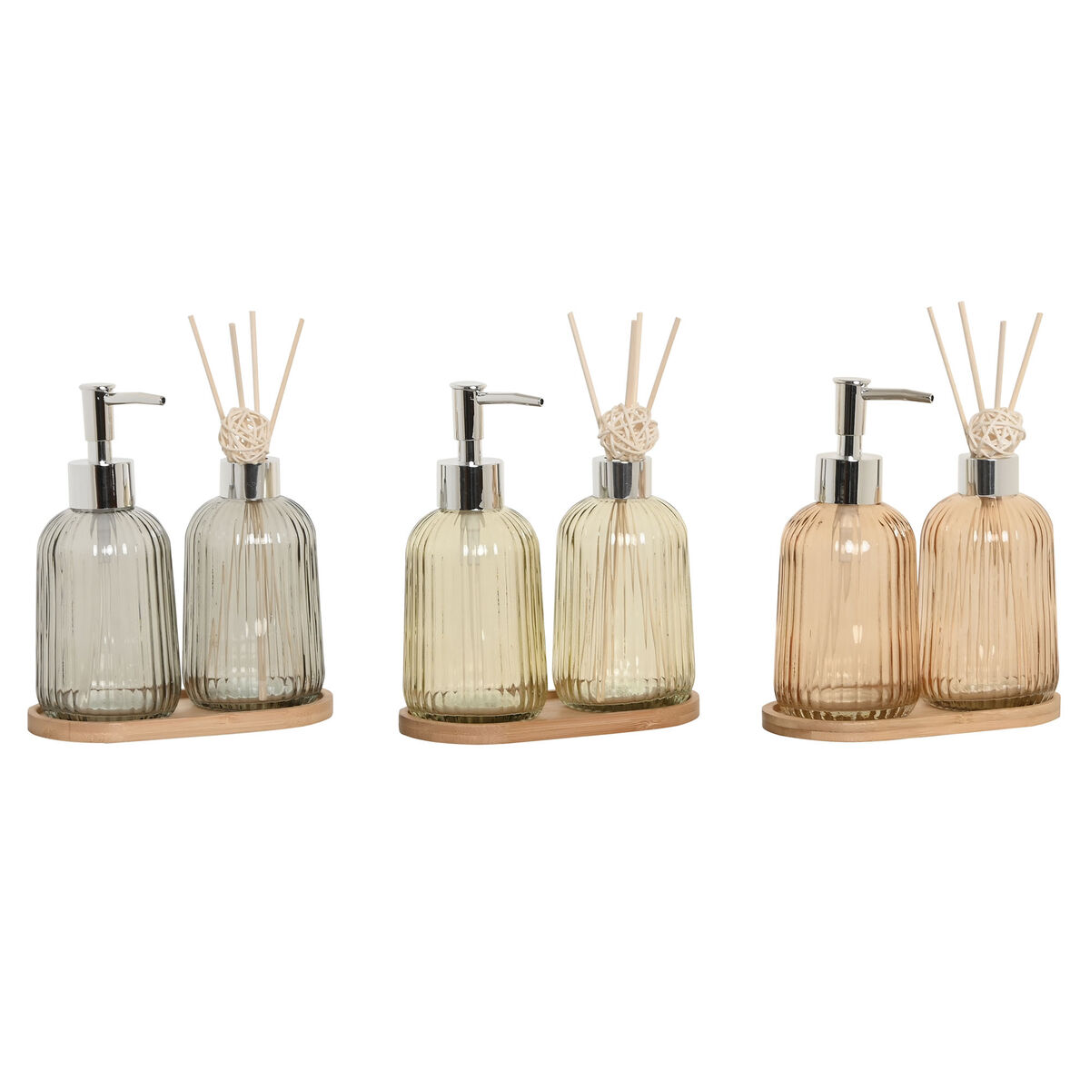 Conjunto de Banho Home ESPRIT Cinzento Laranja Âmbar Bambu Cristal 3 Peças