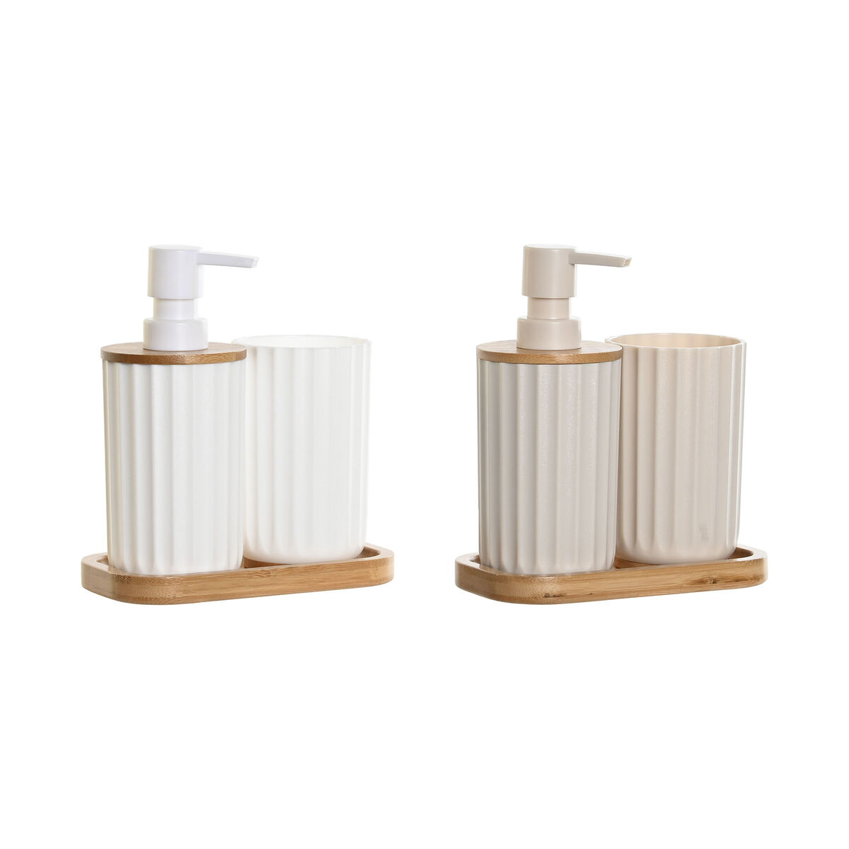 Conjunto de Banho DKD Home Decor Branco Bege Bambu poliestireno 16 x 9 x 18 cm 3 Peças (2 Unidades)