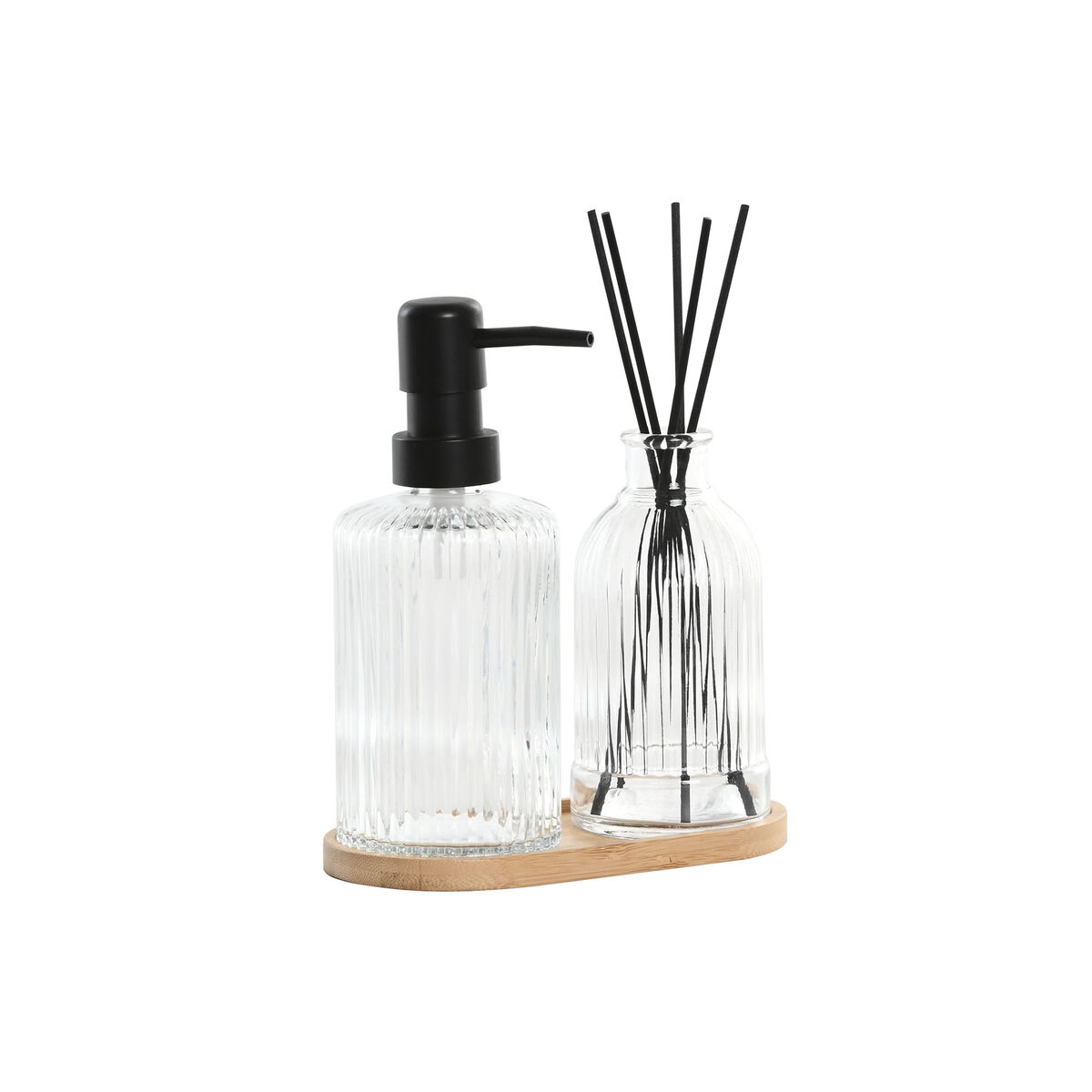 Conjunto de Banho Home ESPRIT Preto Transparente Bambu Cristal Moderno 3 Peças