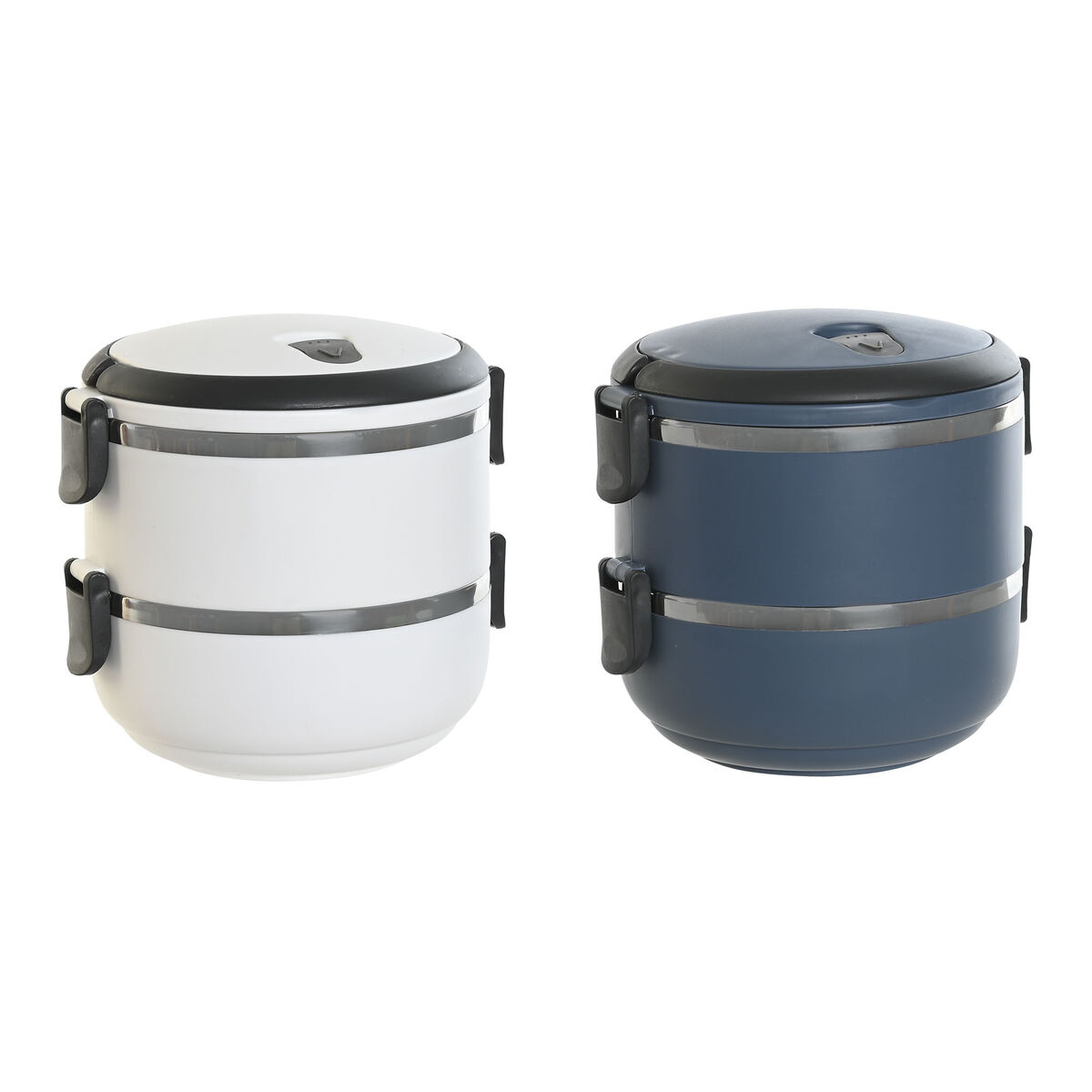 Lancheira DKD Home Decor Azul Branco Cinzento escuro Aço inoxidável Polipropileno 1,5 L (2 Unidades)