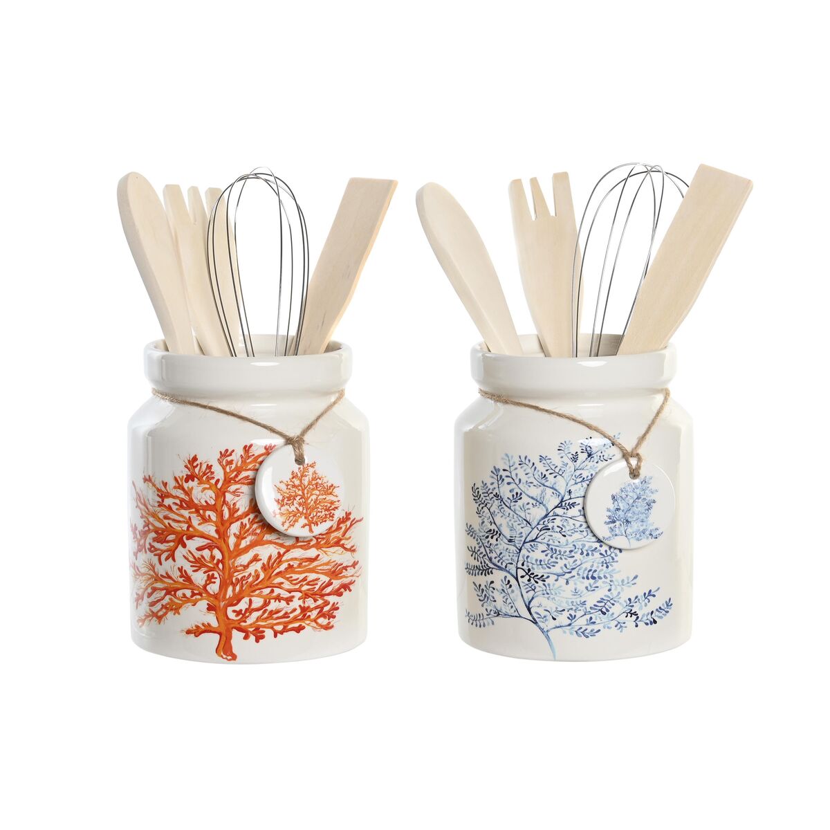 Recipiente para Utensílios de Cozinha DKD Home Decor Metal Dolomite Madeira MDF 12 x 12 x 22 cm (2 Unidades)