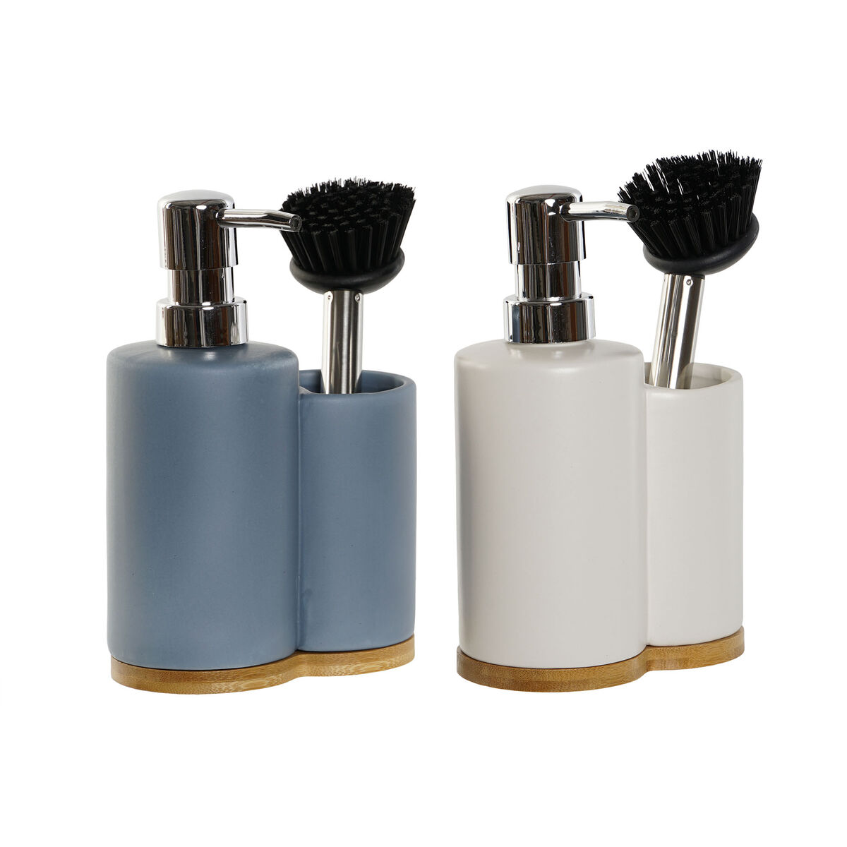 Dispensador de detergente 2 em 1 para lava-louça DKD Home Decor Bambu Aço inoxidável Dolomite 11,5 x 6,5 x 18,5 cm (2 Unidades)