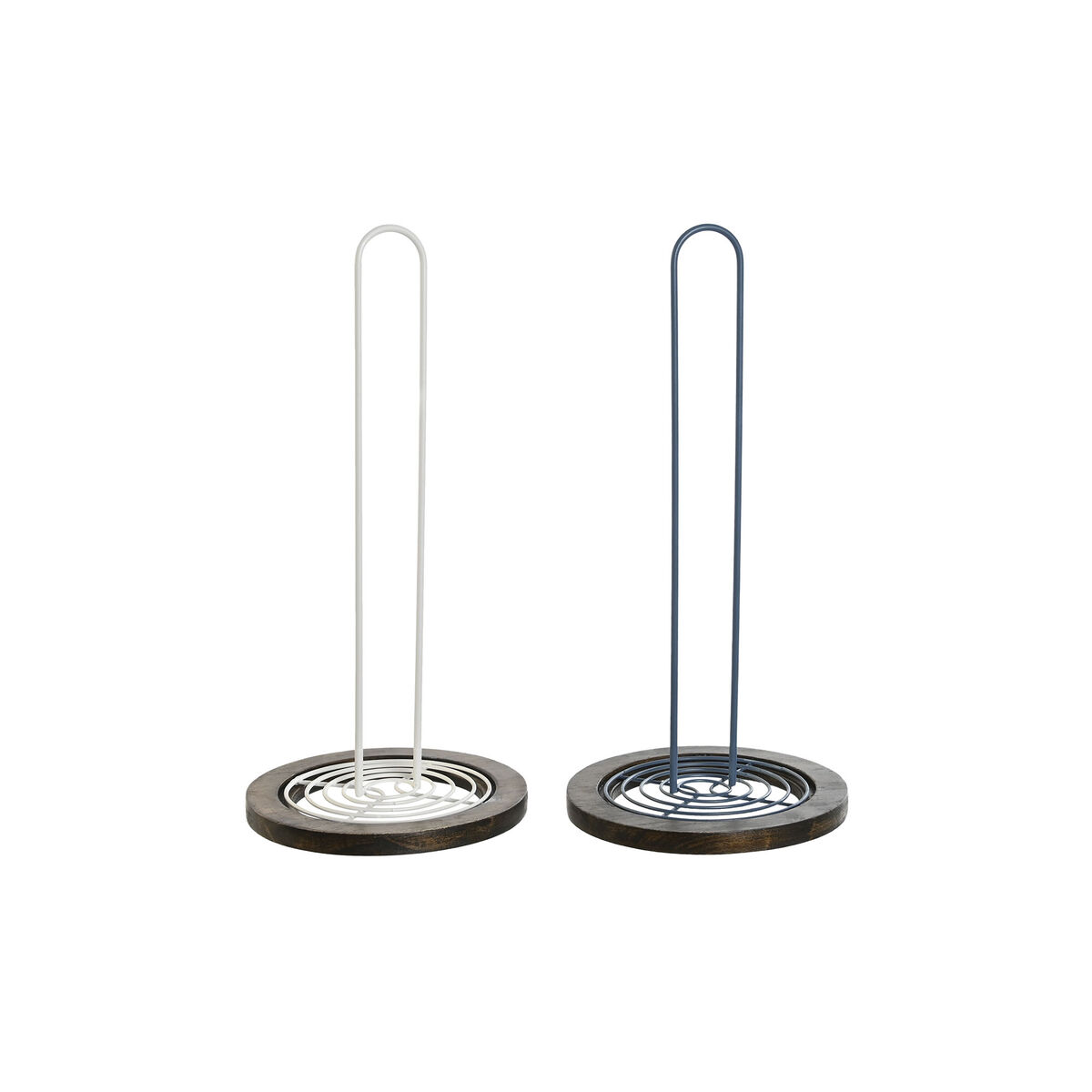 Porta-Rolos de Cozinha DKD Home Decor Azul Branco Metal Madeira da borracha 15 x 15 x 31 cm (2 Unidades)