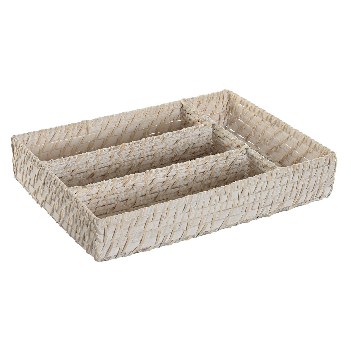 Organizador de Talheres Home ESPRIT Branco Natural Bambu 34 x 24 x 6 cm