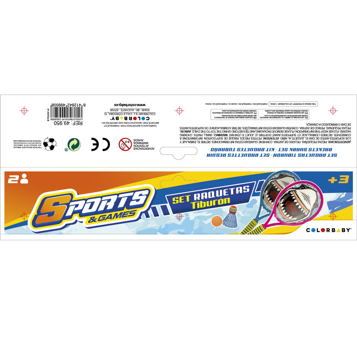 Conjunto de Raquetes Colorbaby 22 x 48 x 1,8 cm (6 Unidades)