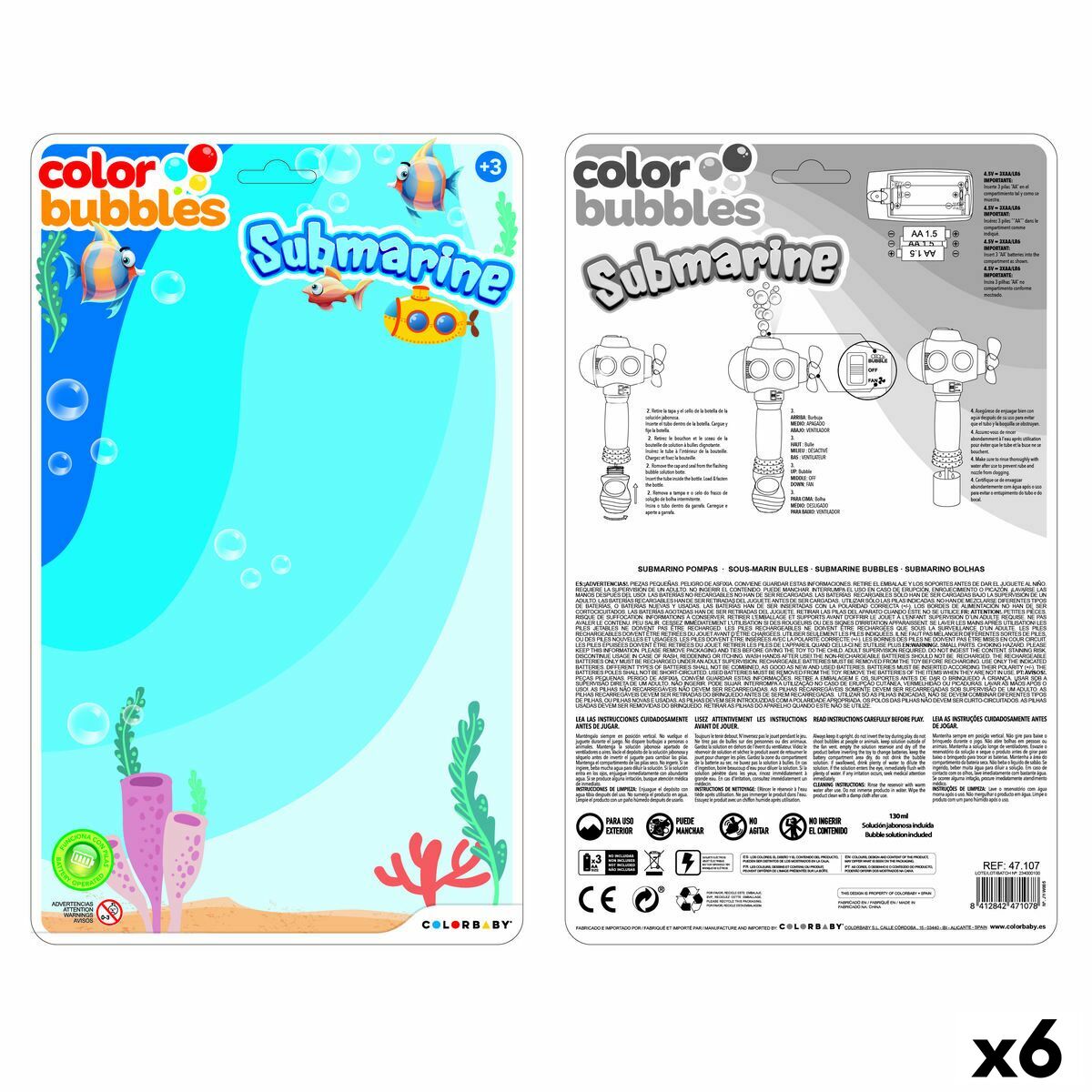 Jogo de Bolas de Sabão Colorbaby 14 x 28 x 7,5 cm (6 Unidades)