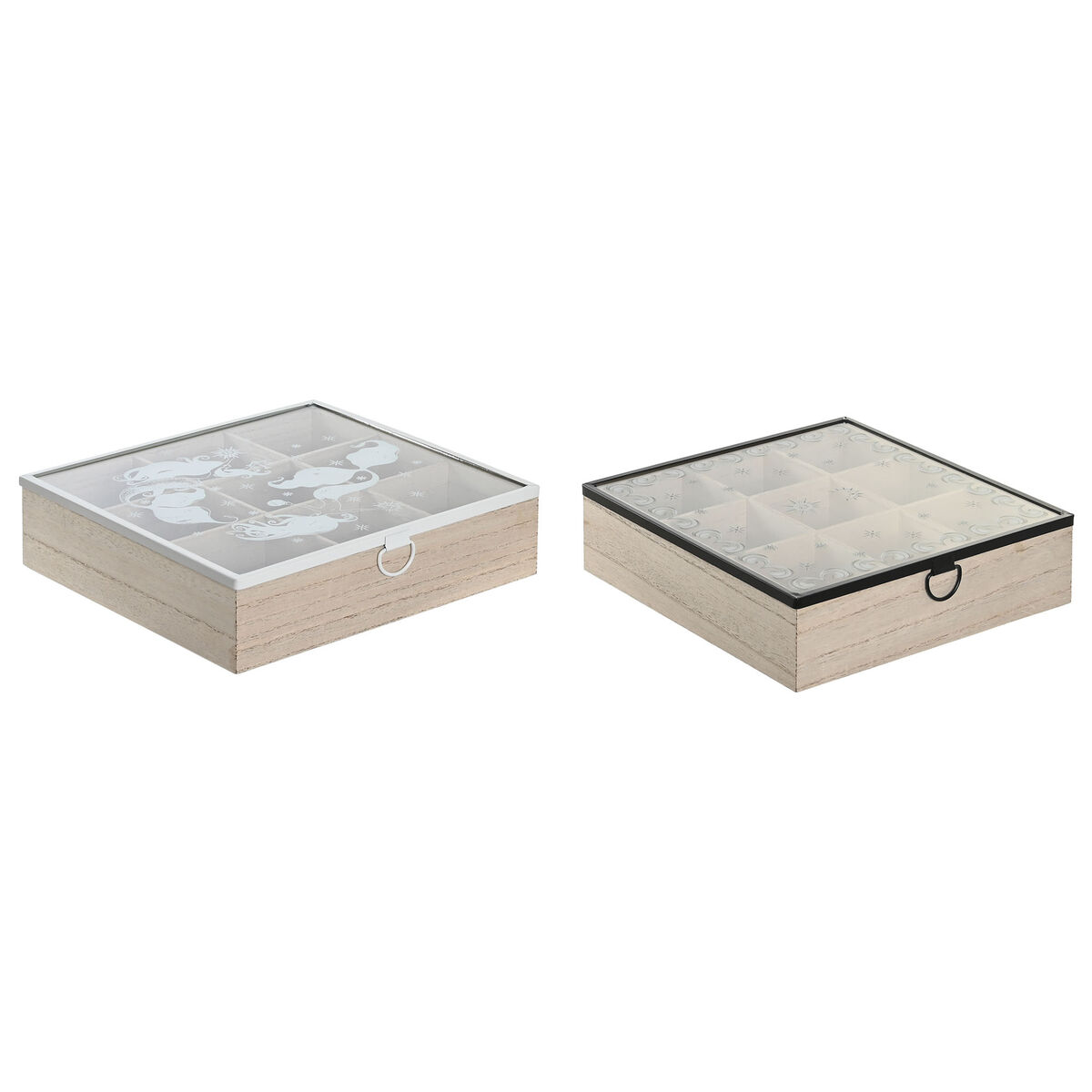 Caixa para Infusões DKD Home Decor Azul Branco Preto Natural Metal Cristal Madeira MDF 24 x 24 x 6,5 cm (2 Unidades)