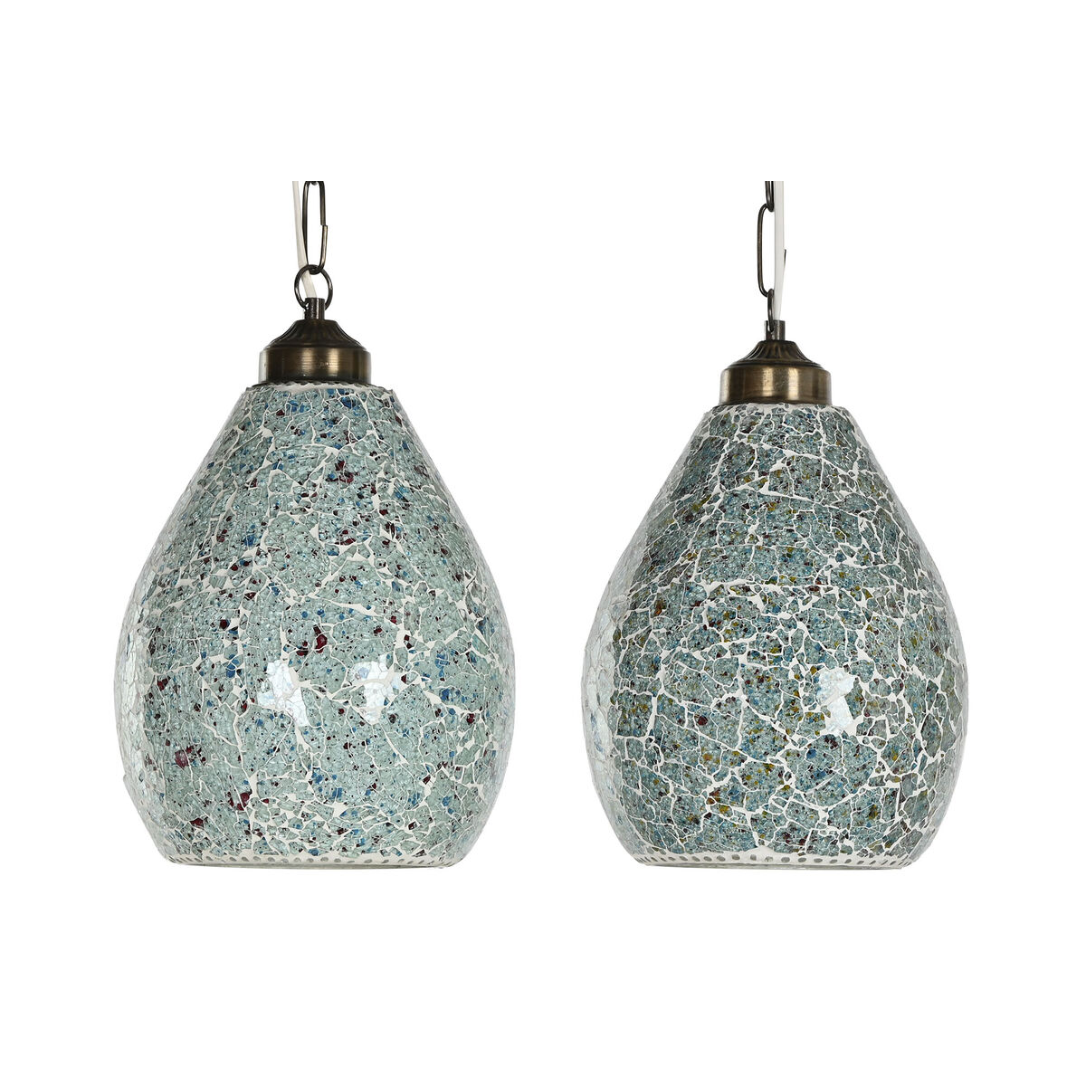 Candeeiro de teto Home ESPRIT Verde Azul celeste Metal Cristal 25 W 23 x 23 x 66 cm (2 Unidades)