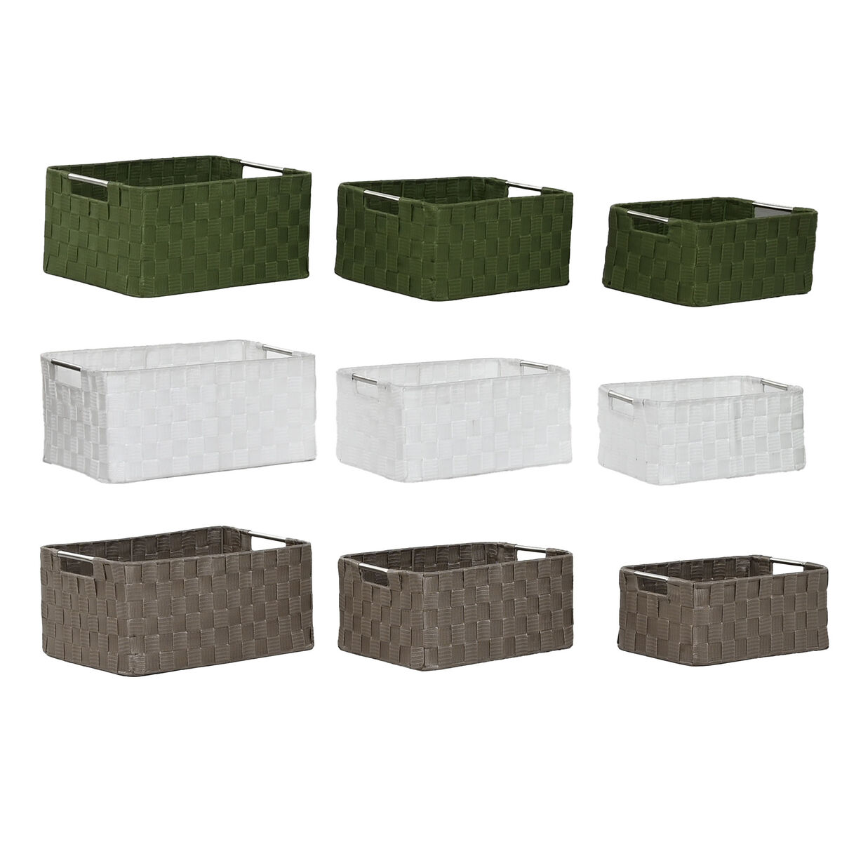 Conjunto de Cestas Home ESPRIT Verde Cinzento Creme Metal Polipropileno 38 x 28 x 17 cm 3 Peças (3 Unidades)