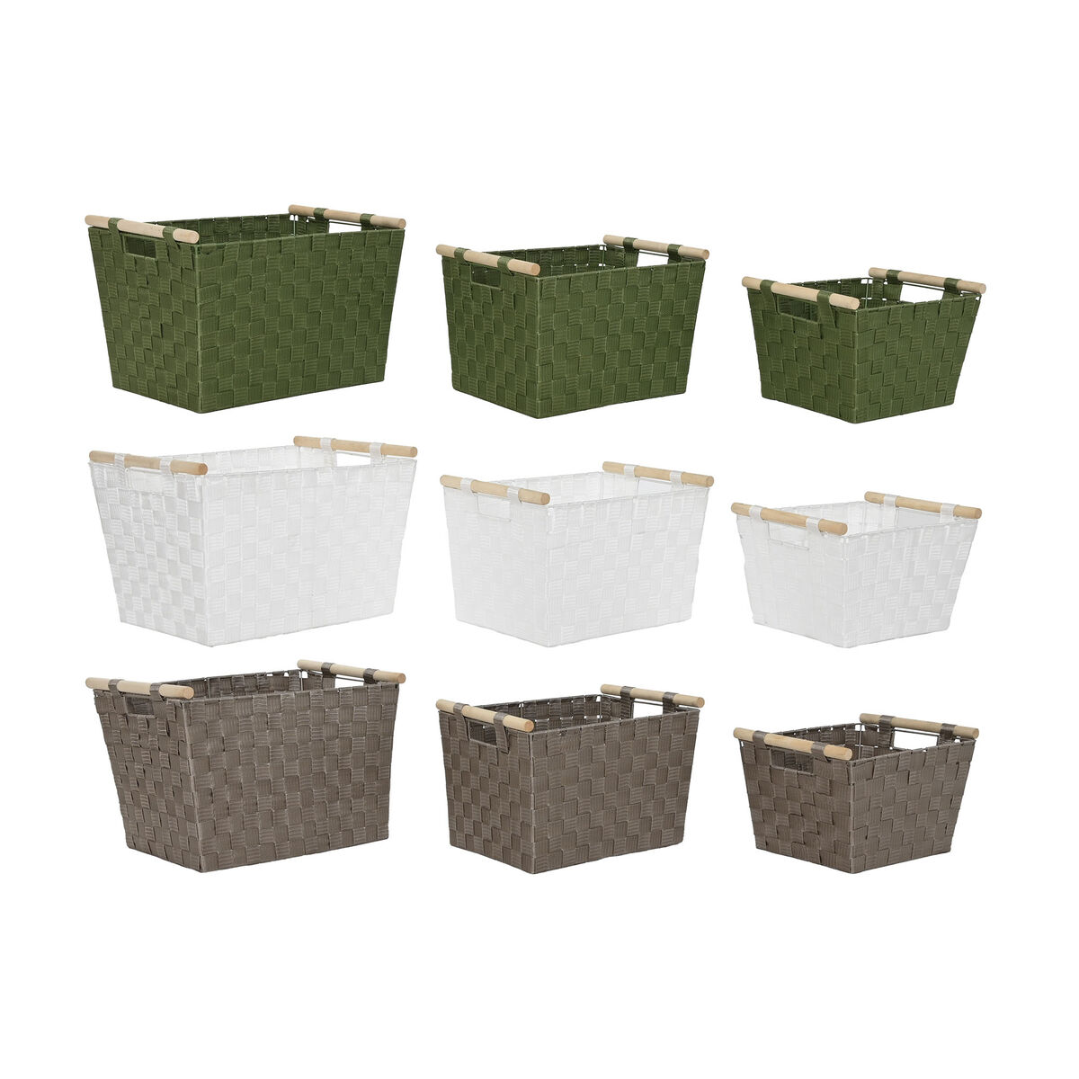 Conjunto de Cestas Home ESPRIT Verde Cinzento Creme Madeira Polipropileno 43 x 30 x 30 cm 3 Peças (3 Unidades)