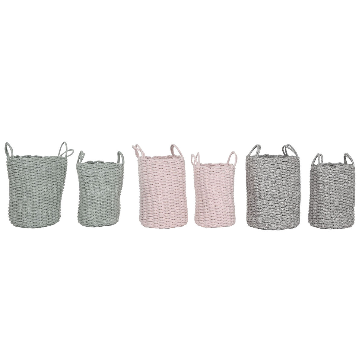Conjunto de Cestas Home ESPRIT Verde Cinzento Cor de Rosa Corda 30 x 30 x 43 cm 2 Peças (3 Unidades)