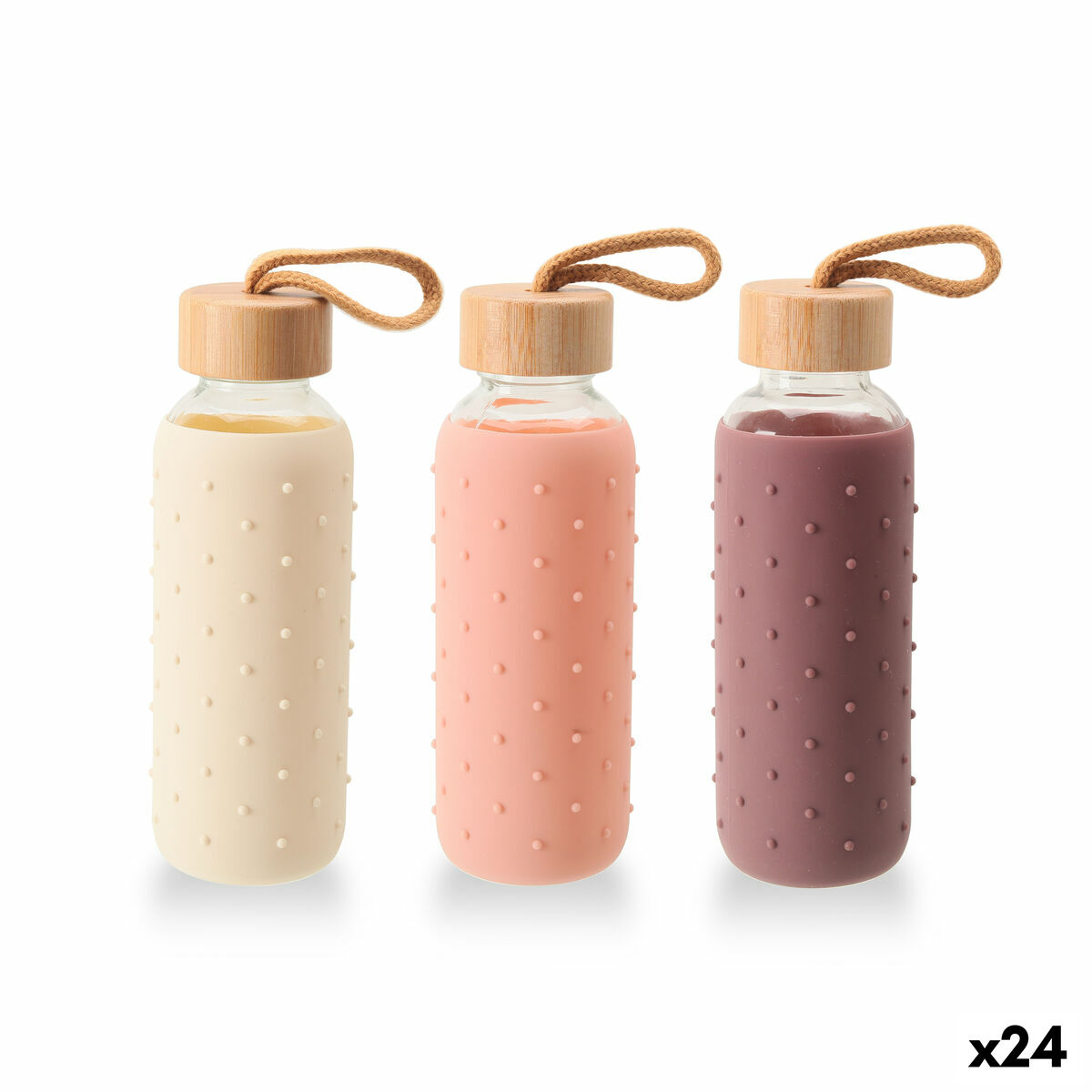 Garrafa de água Bewinner Vidro Silicone 400 ml 7 x 7 x 19,8 cm (24 Unidades)