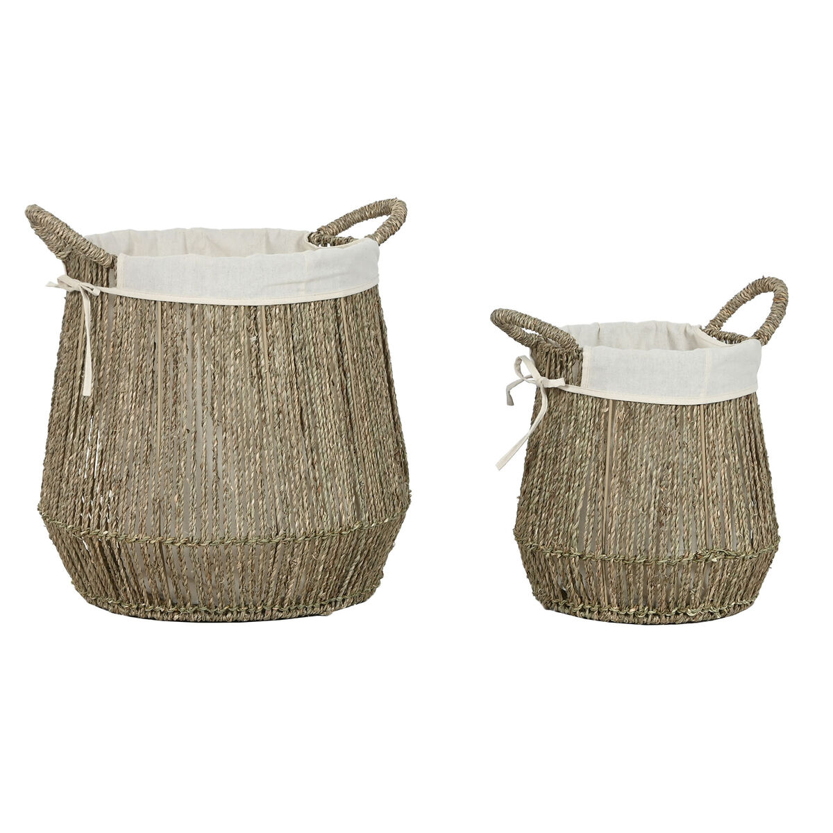 Cesto de Roupa Suja Home ESPRIT Branco Natural Algas marinhas 43 x 43 x 48 cm (2 Unidades)