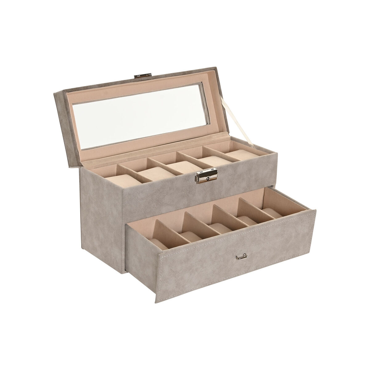 Guarda-Joias Home ESPRIT Cinzento Poliuretano Cristal Madeira MDF 27,5 x 11 x 15 cm