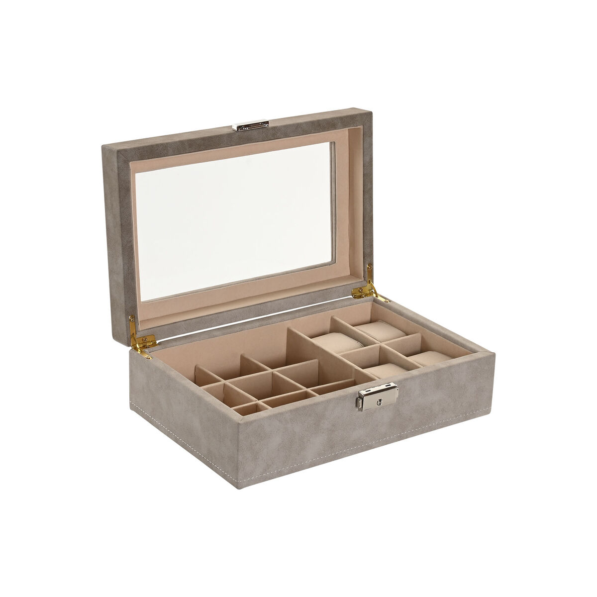 Guarda-Joias Home ESPRIT Castanho Cinzento Poliuretano Madeira MDF 25,00, X 16,5 X 8 CM