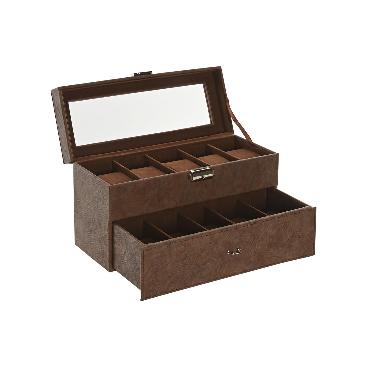 Guarda-Joias Home ESPRIT Castanho Poliuretano Cristal Madeira MDF 27,5 X 11 X 15,5 CM