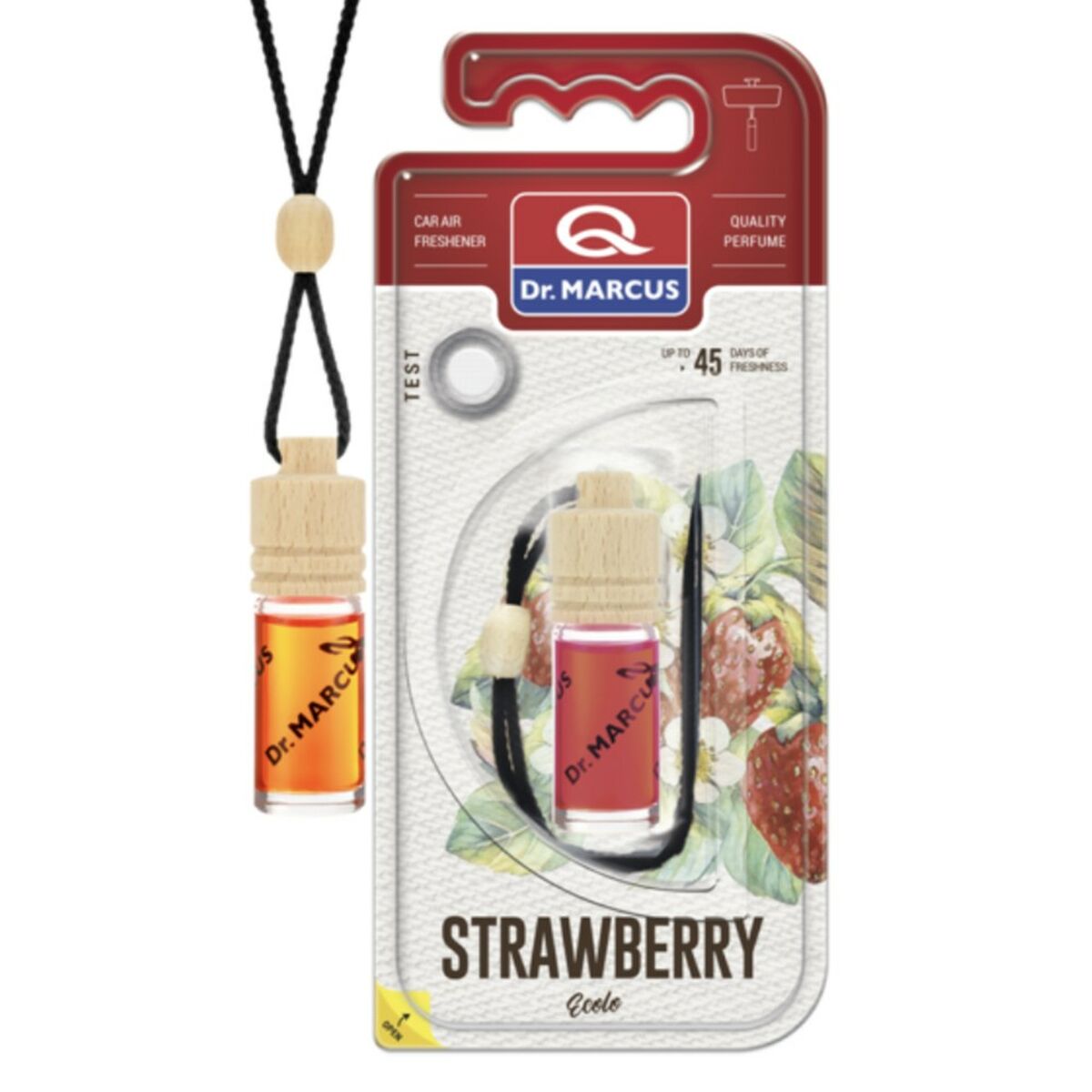 Ambientador Para Automóveis Dr Marcus Ecolo Morango 4,5 ml Madeira Cristal Fragância Colar 4 Peças