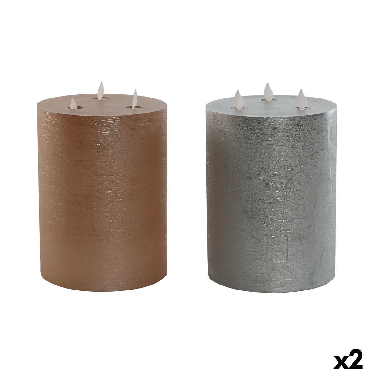 Vela LED DKD Home Decor Dourado Prateado 15 x 15 x 20 cm (AA) (2 Unidades)