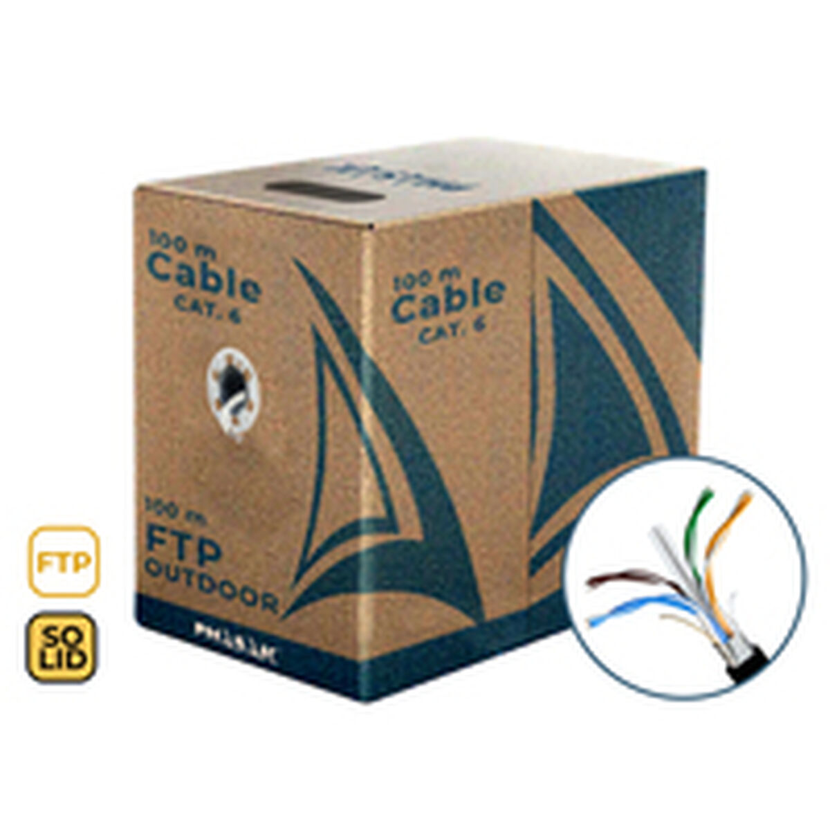 Cabo de rede rígido FTP Categoria 6 Phasak PHR 681 Preto 100 m