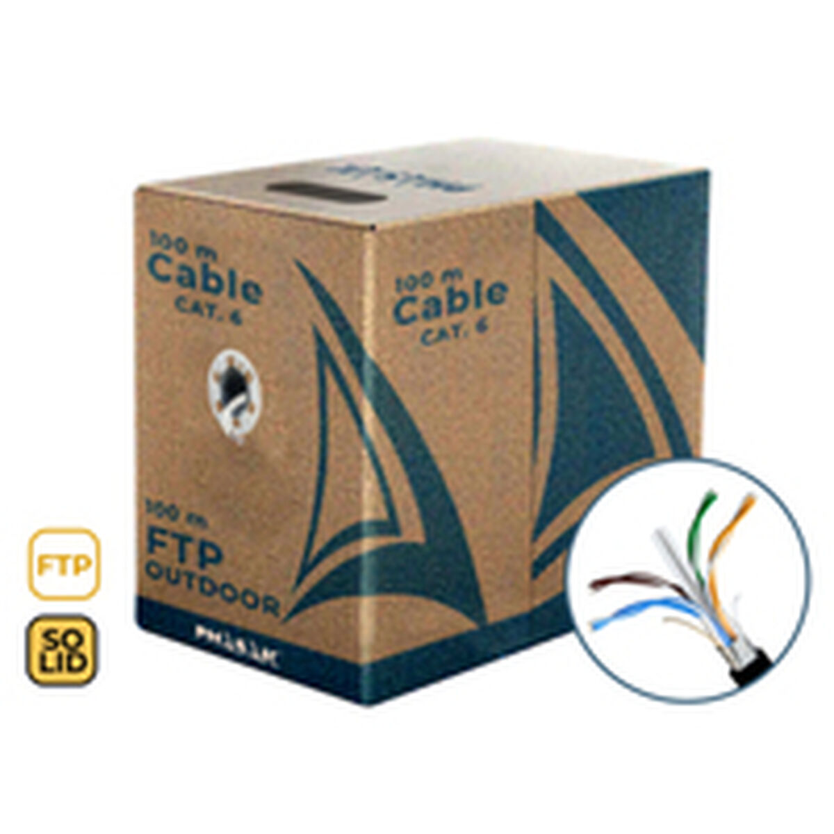 Cabo de rede rígido FTP Categoria 6 Phasak PHR 671 Preto 100 m
