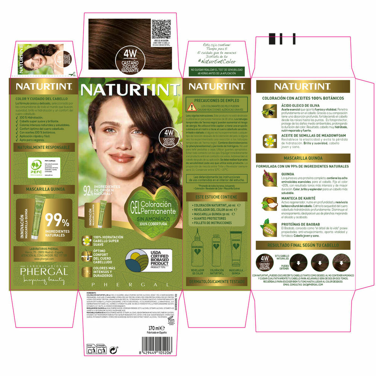Tinta Permanente Naturtint NATURTINT COLORACIÓN 4W-Castaño Oscuro Radiante 170 ml