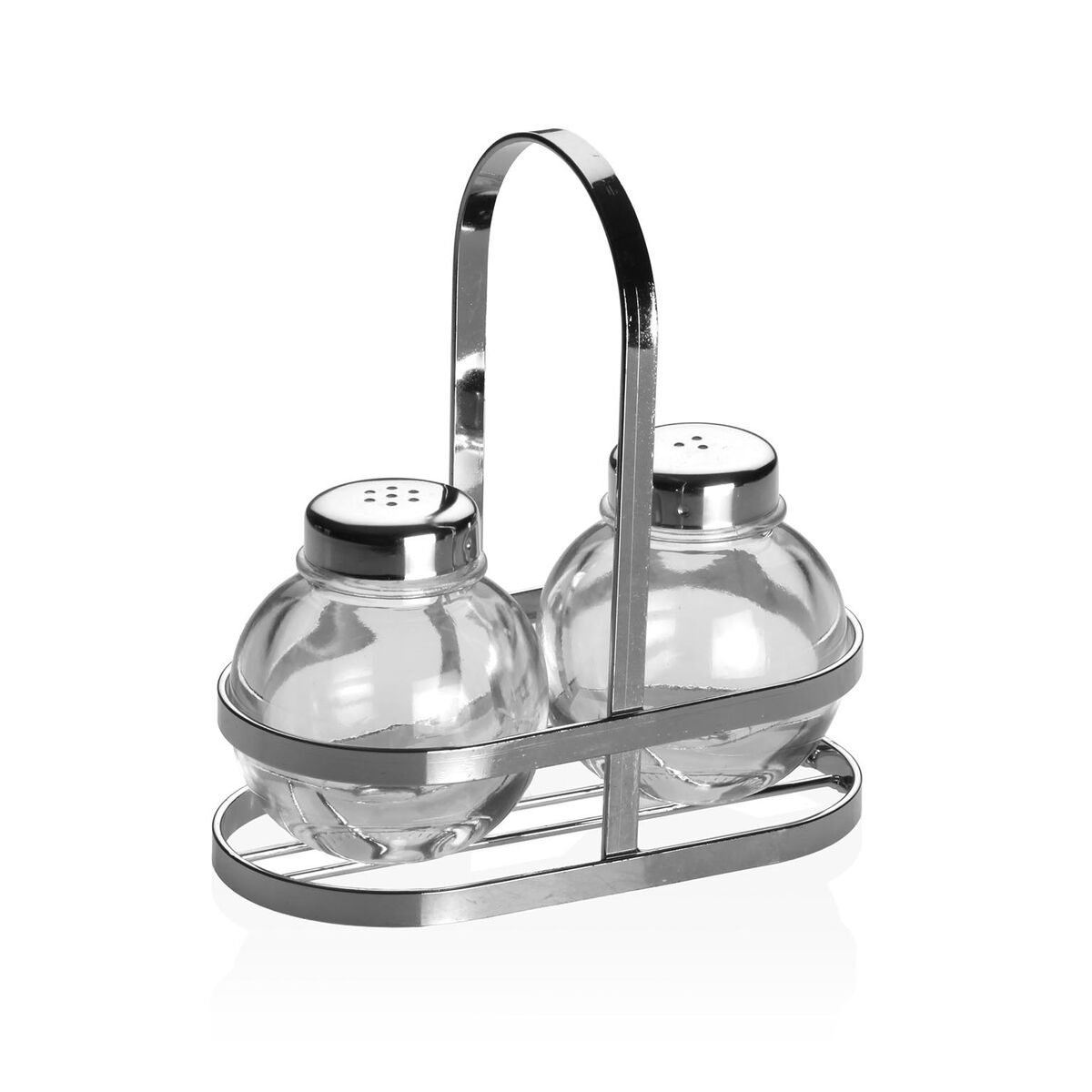Saleiro e Pimenteiro Versa Prateado Metal Cristal