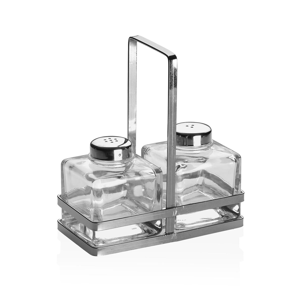 Saleiro e Pimenteiro Versa Prateado Metal Cristal