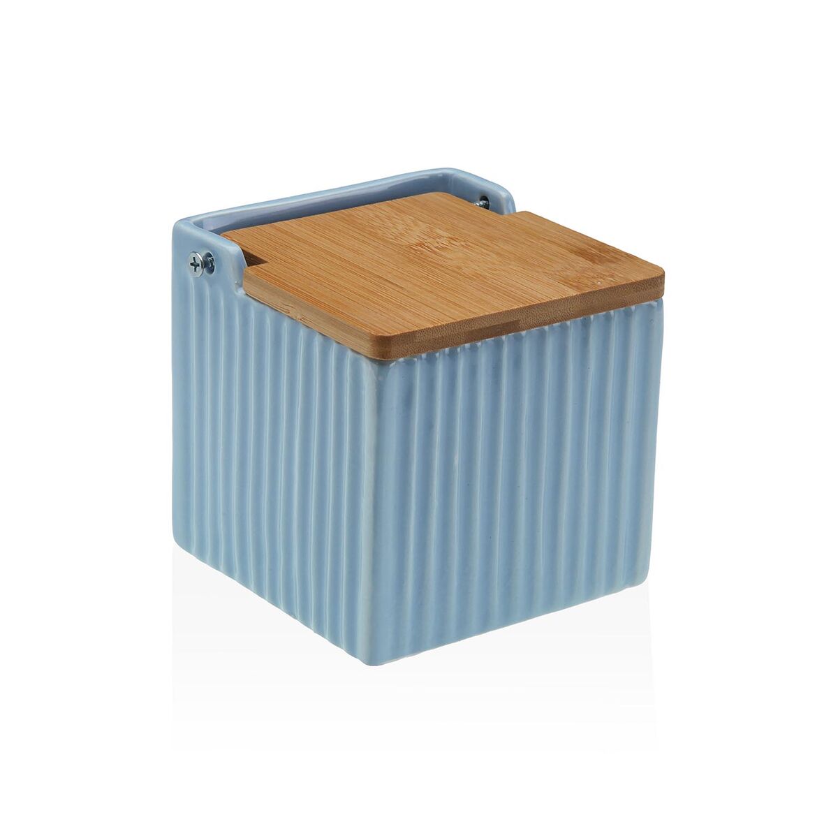Saleiro com Tampa Versa Azul Cerâmica Bambu Dolomite 11 x 11 x 11 cm
