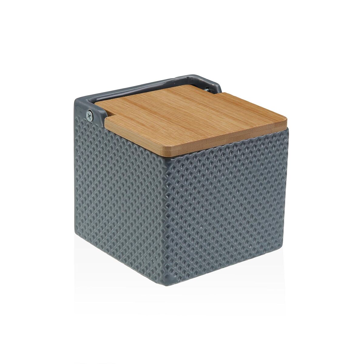Saleiro com Tampa Versa Cinzento Cerâmica Bambu Dolomite 11 x 11 x 11 cm