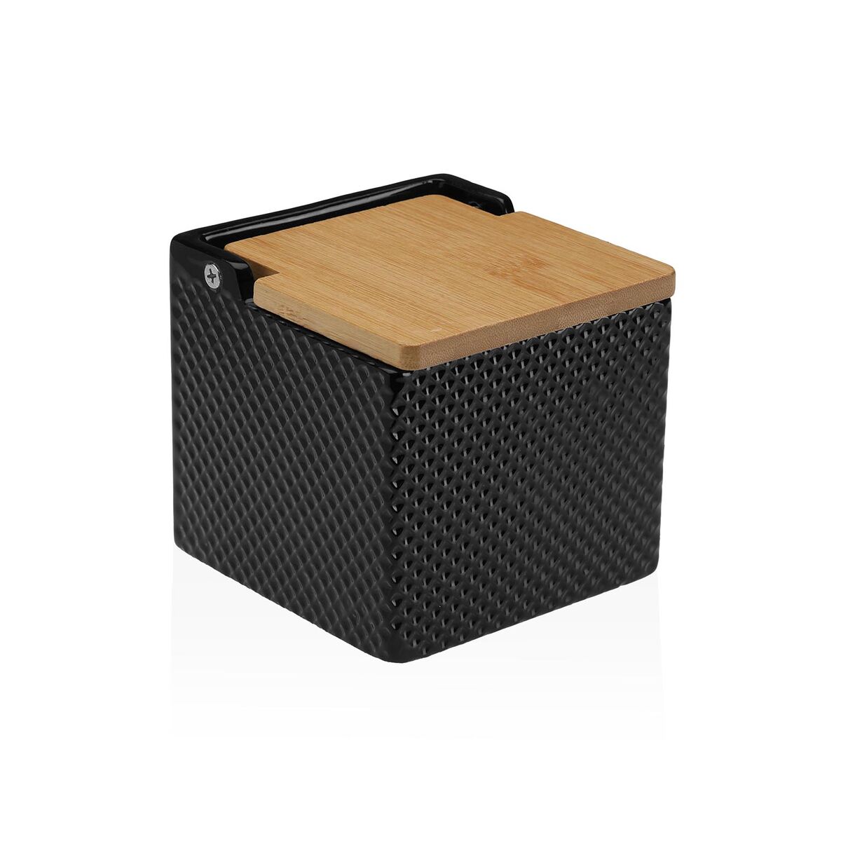 Saleiro com Tampa Versa Preto Cerâmica Bambu Dolomite 11 x 11 x 11 cm