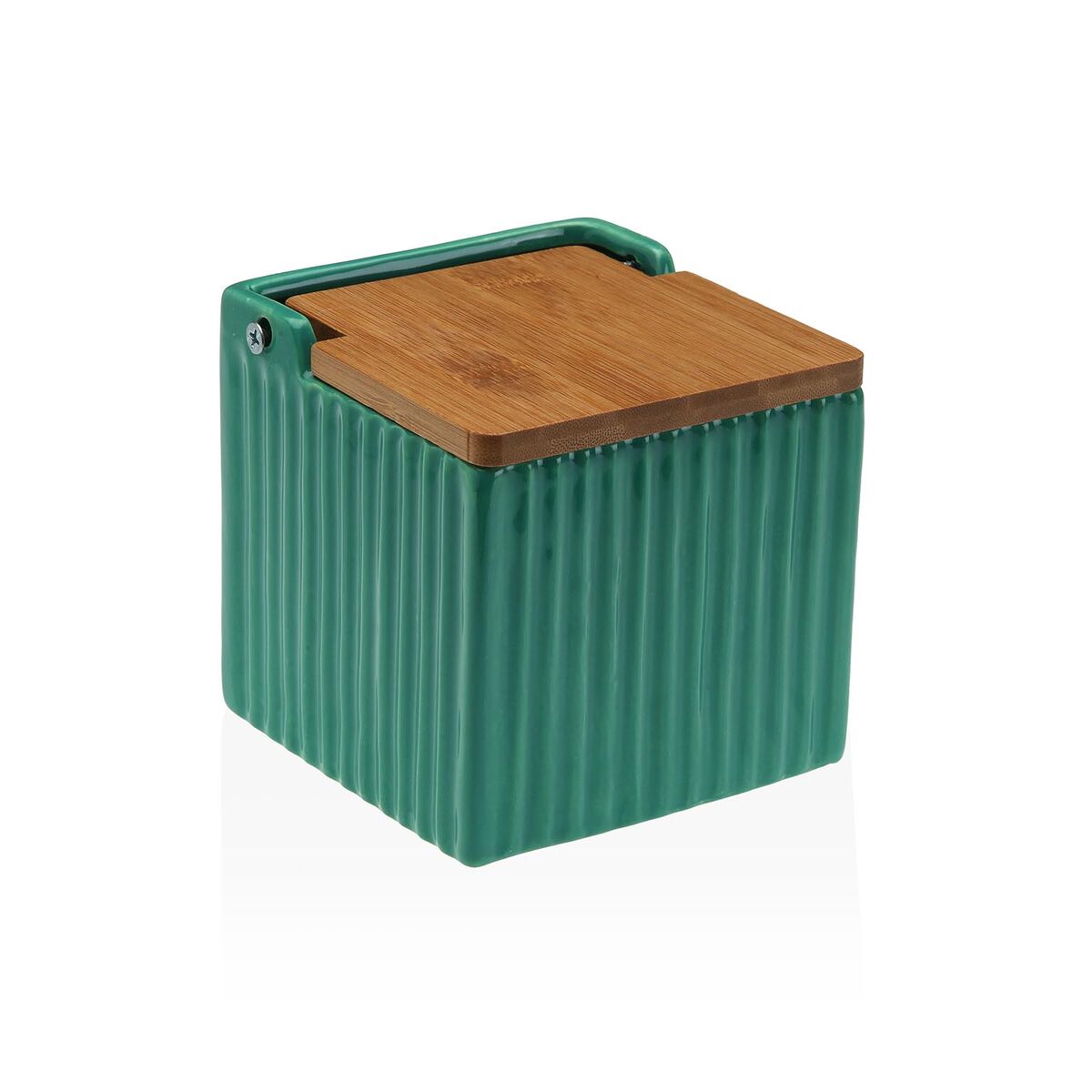 Saleiro com Tampa Versa Verde Cerâmica Bambu Dolomite 11 x 11 x 11 cm